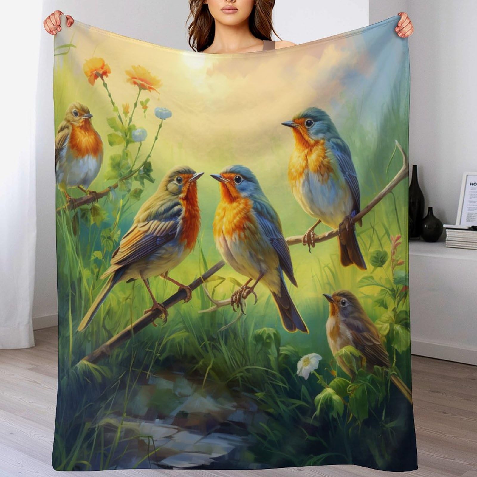 Couverture polaire oiseau sparrow anti-peluche contre le froid