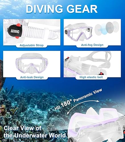 Miniatura 9 de Aegend Equipo de esnórquel para adultos, juego de esnórquel seco vista panorámica mejorada con tecnología antifugas y antivaho. Correa ajustable