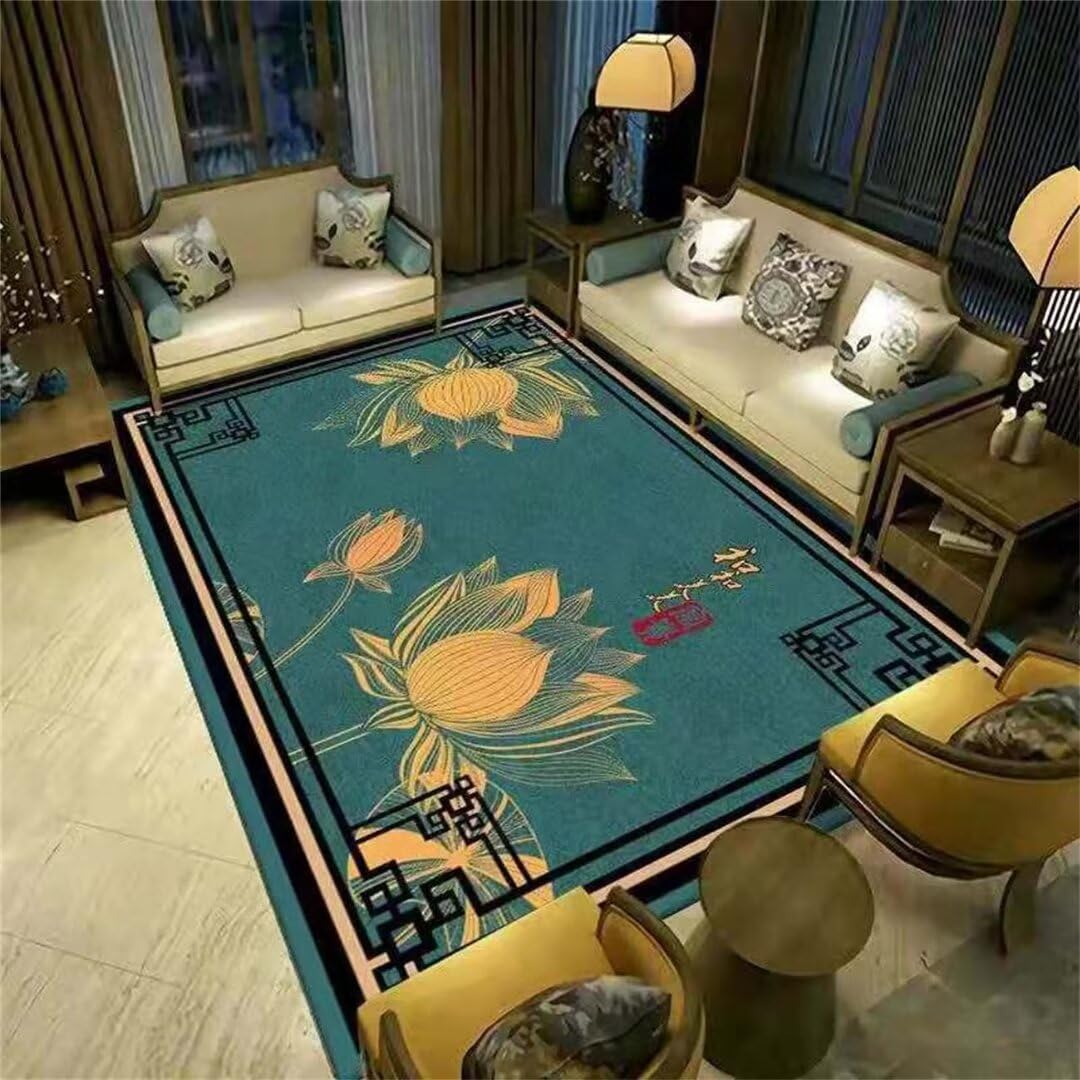 Tapis fleur décoration design salon grand tapis antidérapant bleu