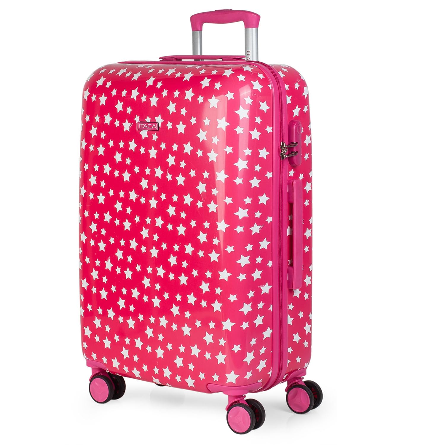 ITACA - Valigia Bambina Mediano - Valigia Bambini Resistente e leggera - Trolley Bambina leggera con 4 ruote Cabina aereo - Trolley Bambino Lucchetto a combinazione, Fucsia