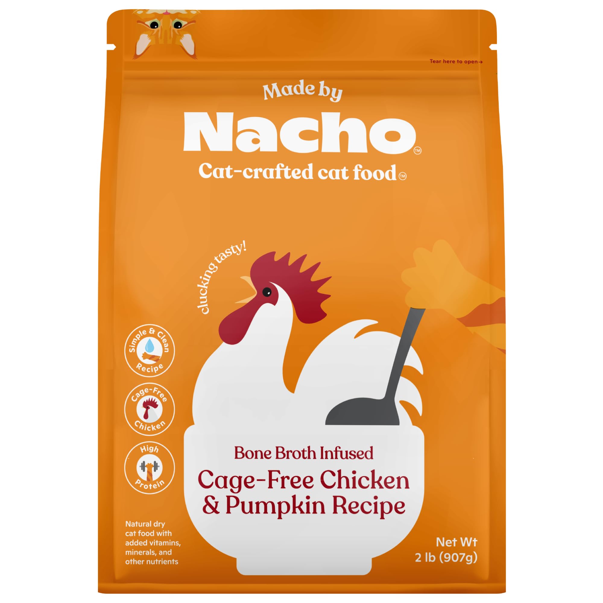 Made by Nacho Bone Broth Infused Dry Cat Kibble - Cage-Free Chicken & Pumpkin Recipe - Premium Grain-Friendly Cat Food 2lb Bag