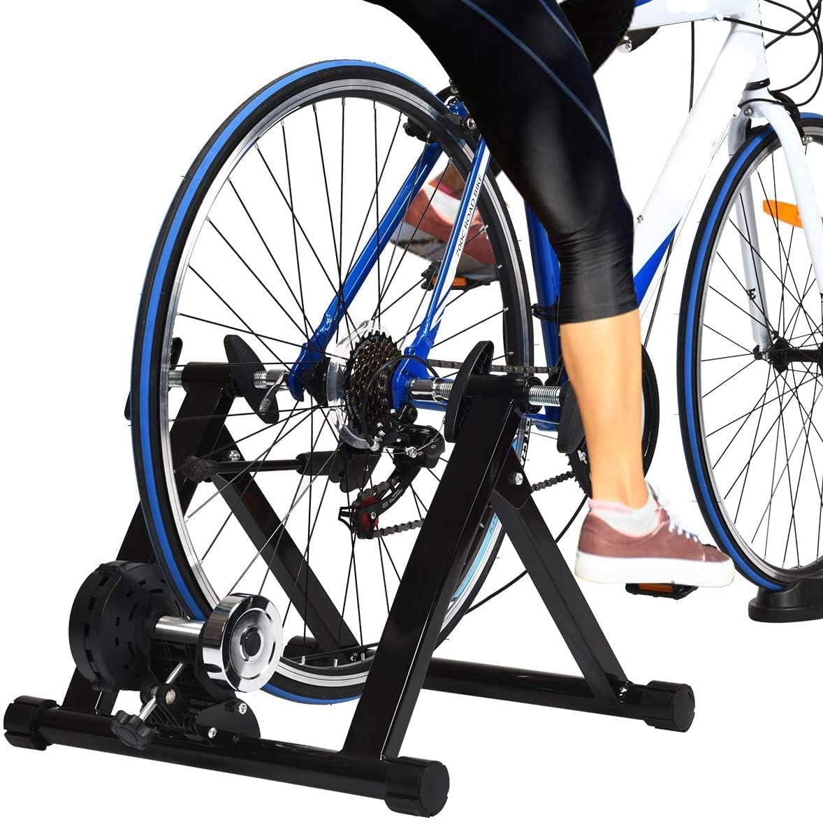 Roller Trainer for Bicycles, Bicycle Trainer for 26-28 Inches, Exercise Bike Foldable, Loadable Up to 150 Kg, Made of Steel, Incl. Front Wheel Support, Without Magnetic Resistance