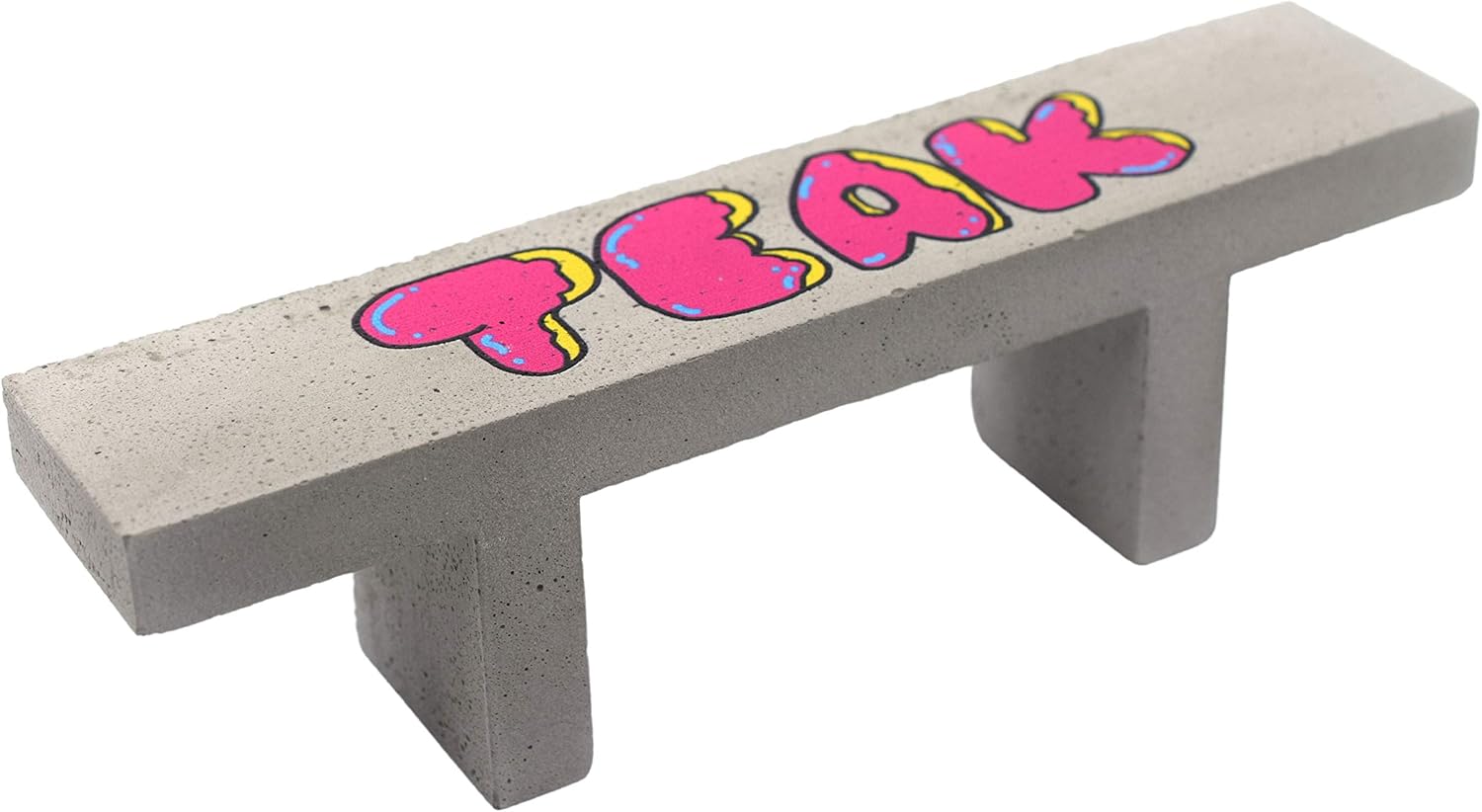 Concrete Fingerboard Bench, Full Color Teak Tuning Logo Graphic - 7" Long, 1.5" Wide, 2" Tall - 1:12 Scale - Teak Tuning