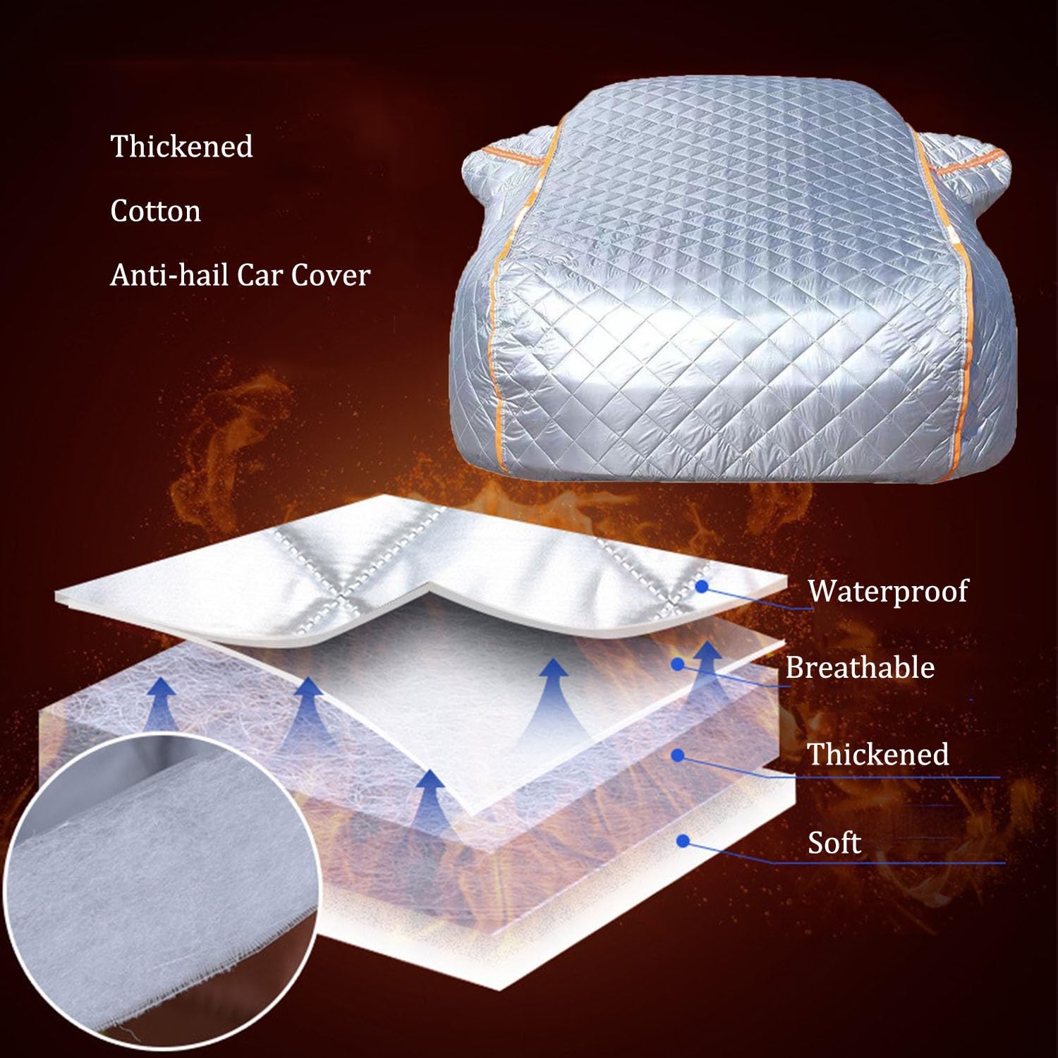 Bache Anti Grele Voiture pour V W Tiguan III 2023 2024 2025 Housse Voiture Exterieur Anti-UV Respirante Oxford + Coton Épais,Bâche Anti Soleil Chaleur Pluie Neige,Sangles Coupe-Vent,Argenté