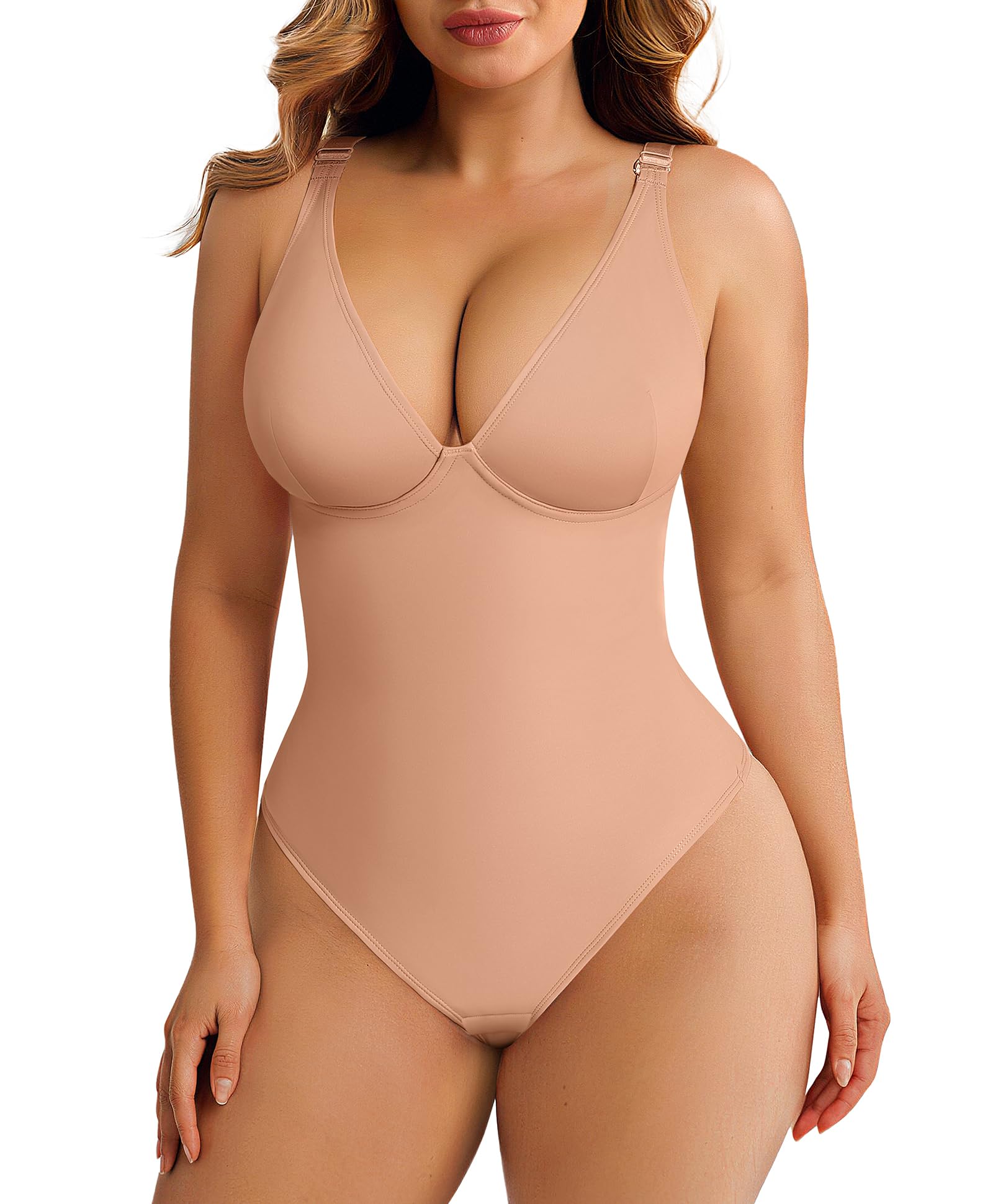 FeelinGirl Shapewear Bodysuits for Women Tummy Control Deep V Neck
