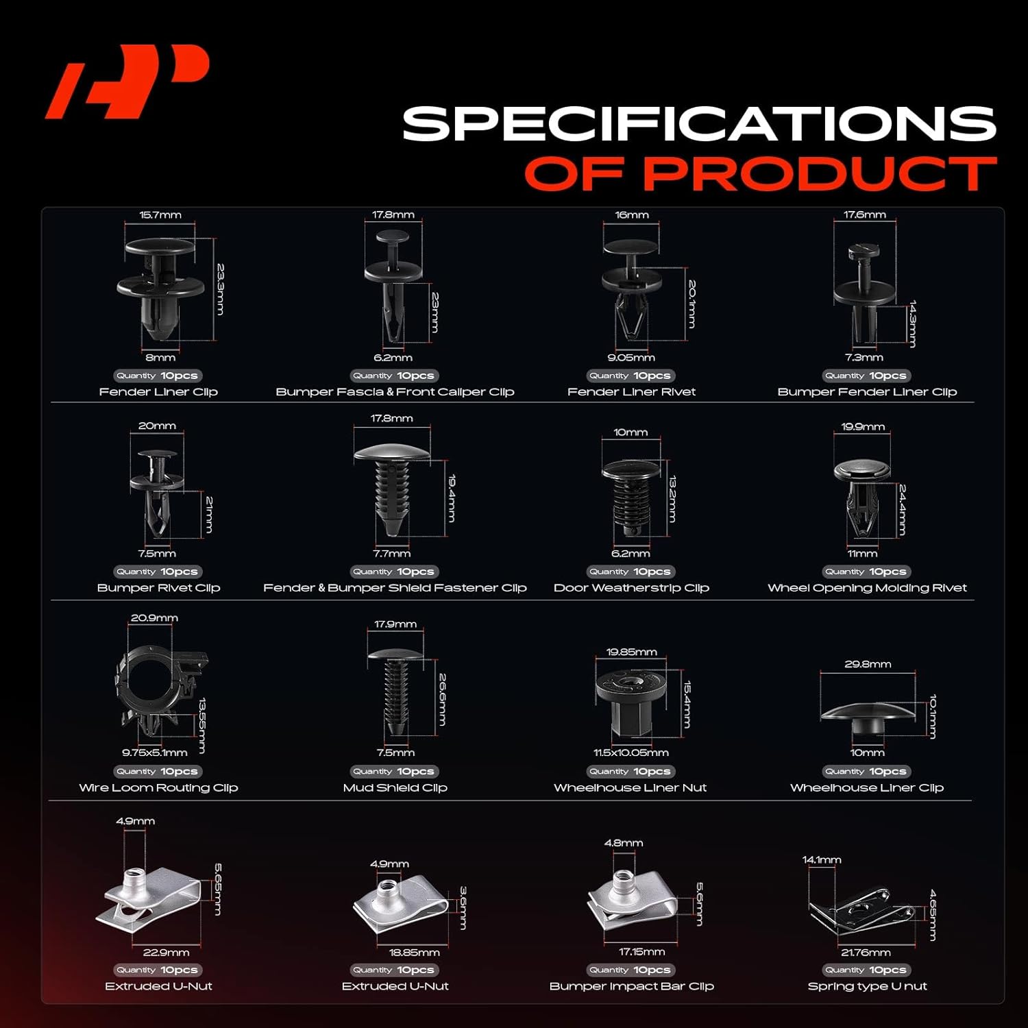 A-Premium 260Pcs 51.68 oz Nylon Bumper Retainer Clips Fender Fasteners Door Panel Push-Type Weatherstrip Auto Push Pin Plastic Rivets Kit Compatible with Cadillac ELR 2014-2016, with Removal Tool