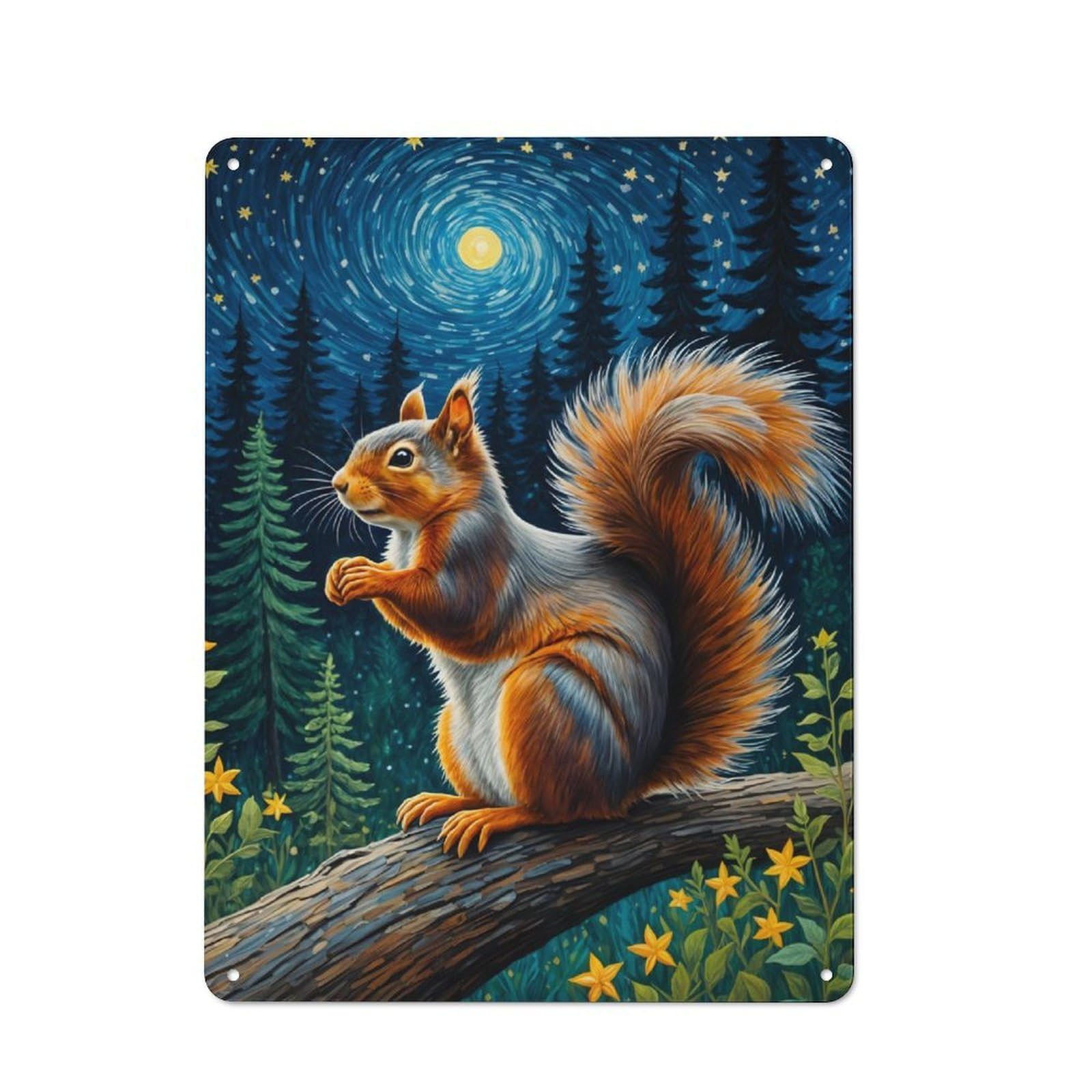 Junmoney Squirrel Starry Night Metal Wall Plaque 40X30cm, Classic Retro Room Decor For Bedroom, Office, Home Bar Or Dining Room