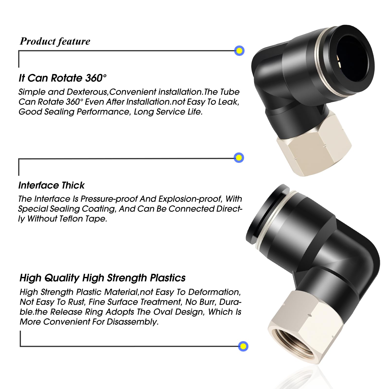 TAILONZ PNEUMATIC Codo Hembra 8mm Tubo OD x 1/4 Pulgada BSP Rosca Conectar PLF8-02(Pack de 10)