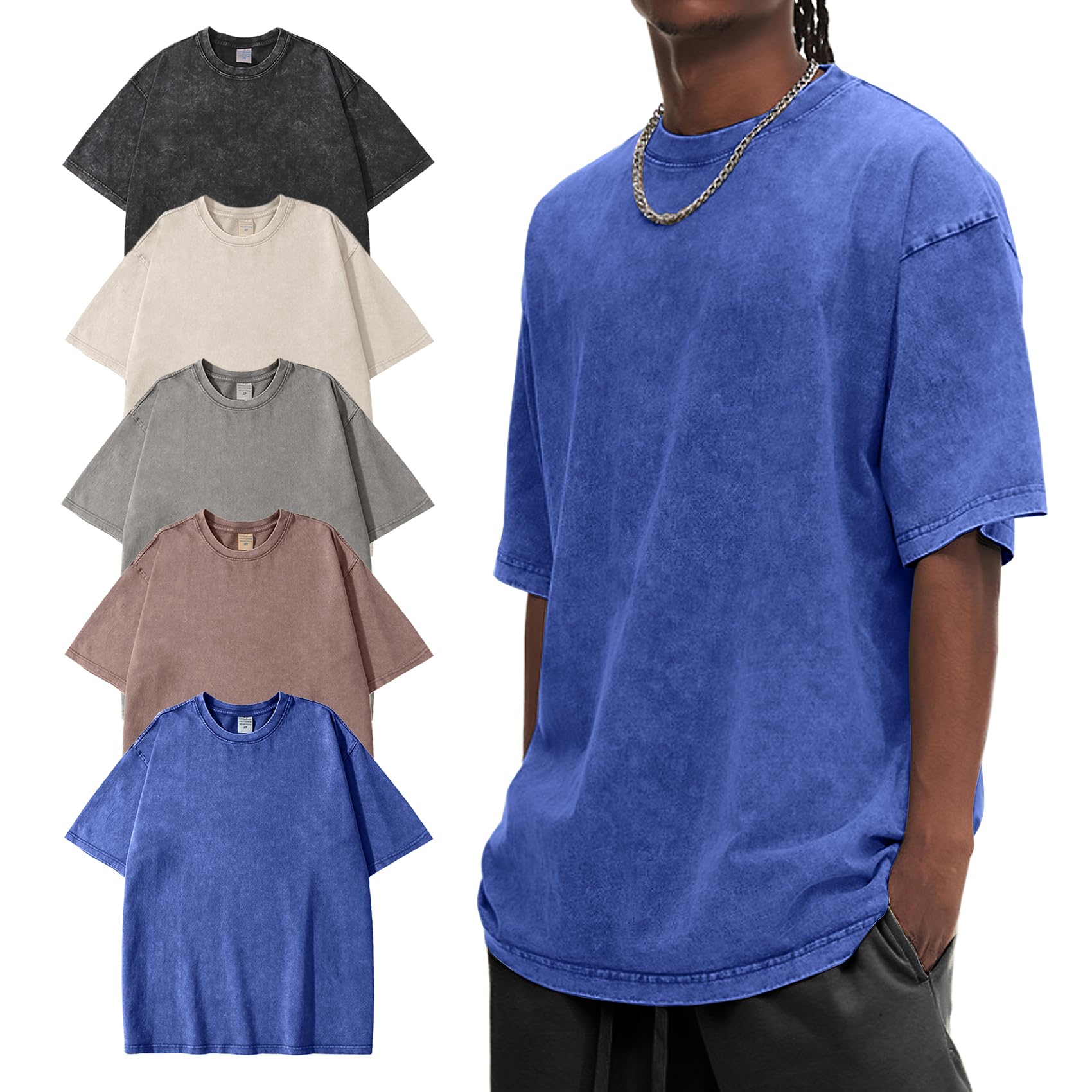 5 Pack Mens T-Shirts Oversized Unisex Baggy Tops Heavy Cotton T Shirts for Men Loose Fit Vintage Casual