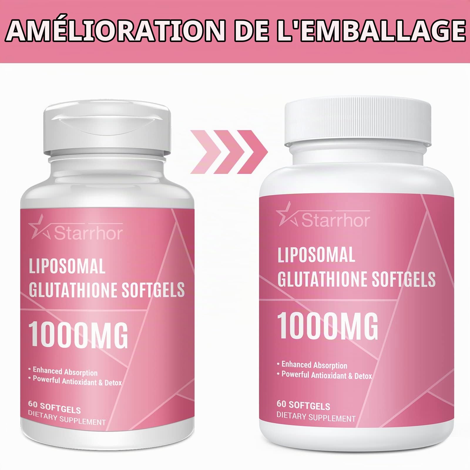 Glutathion Liposomal en Gélules, 1000 mg par Portion, Formule Liposomale Haute Puissance, Supplément Alimentaire, 60 Gélules