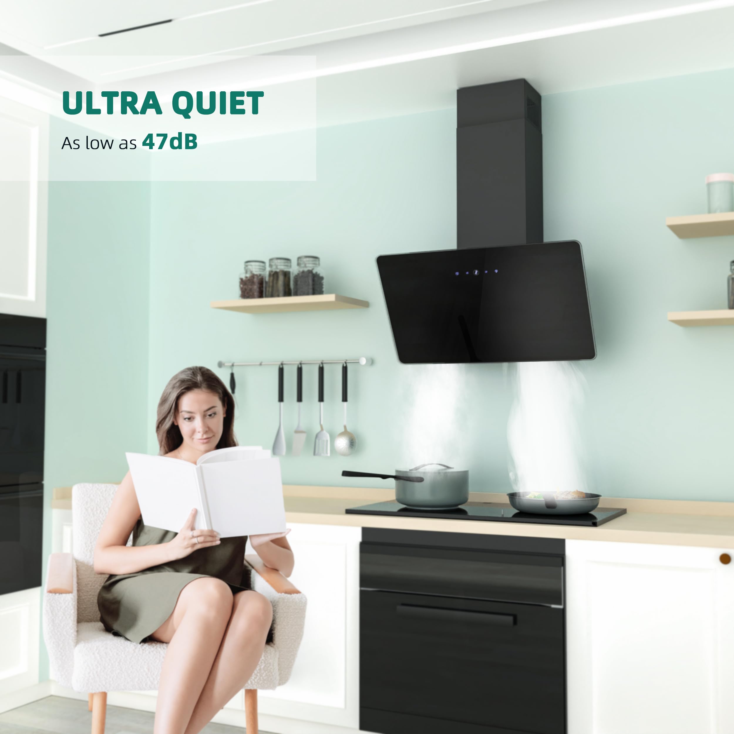 FIREGAS Hotte aspirante 60cm, Hotte aspirante à évacuation/circulation d'air avec Touch Control,LED, Moteur sans balais,silencieuse, Hotte aspirante puissante, Hotte inclinée, efficacité A++