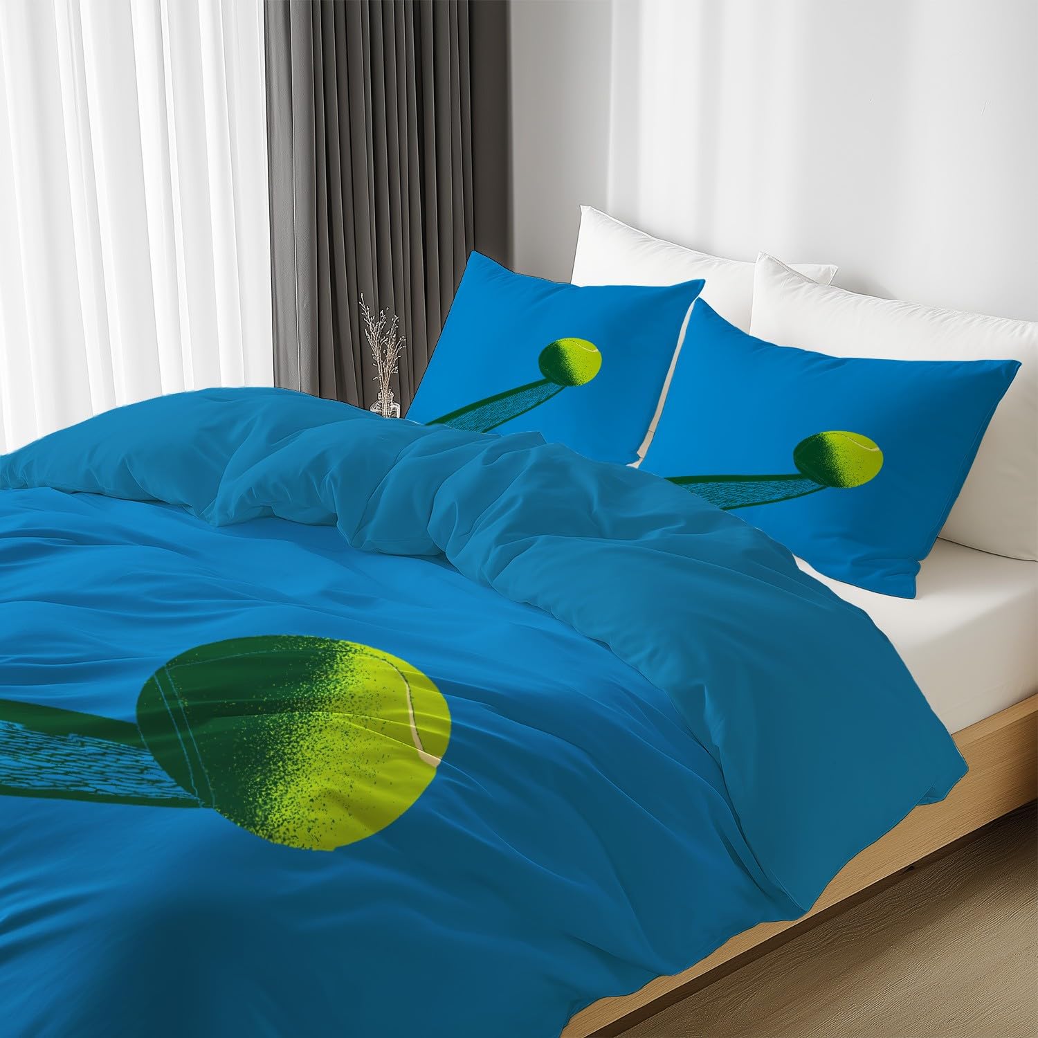 Minimal Bedding Queen Size 259 cm x 221 cm – niebiesko-zielone żywe linie tenisowa poszewka na kołdrę, dwustronna poszewka na kołdrę i 2 poszewki na poduszki, ultramiękki i oddychający zestaw pościeli