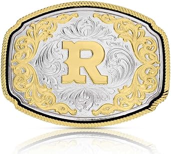 Montana Silversmiths Engraved Filigree Silver and Gold Tone Initial Rope Border Western Belt Buckle