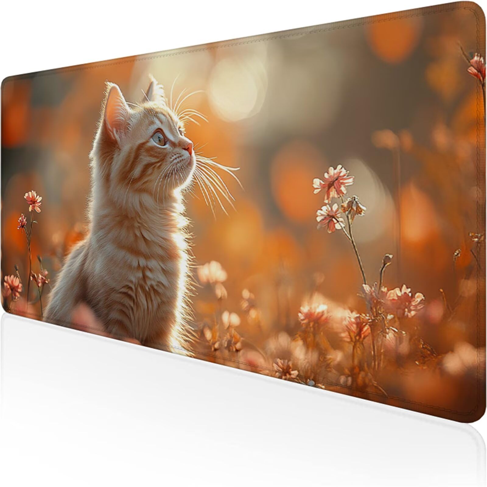 Brązowa podkładka pod mysz dla graczy XXL 1400 x 600 x 3 mm, podkładka pod mysz kot z antypoślizgową i wodoodporną gumową podstawą, gładka powierzchnia poprawia precyzję i szybkość D1-527