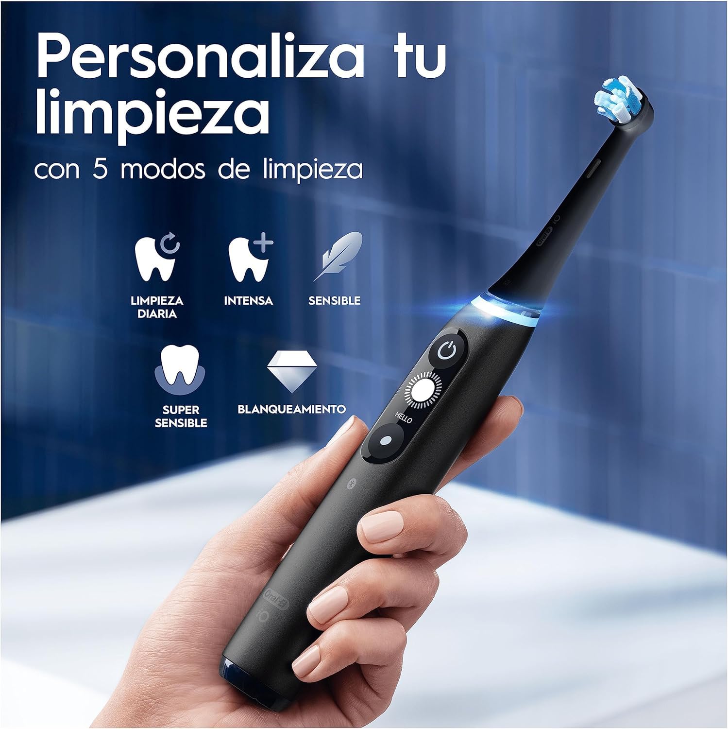 Oral-B iO 7N Cepillo de Dientes Eléctrico con Mango Recargable, 3 Cabezales y Estuche De Viaje, Diseñado por Braun, Regalos Originales para Mujer y Hombre - Negro