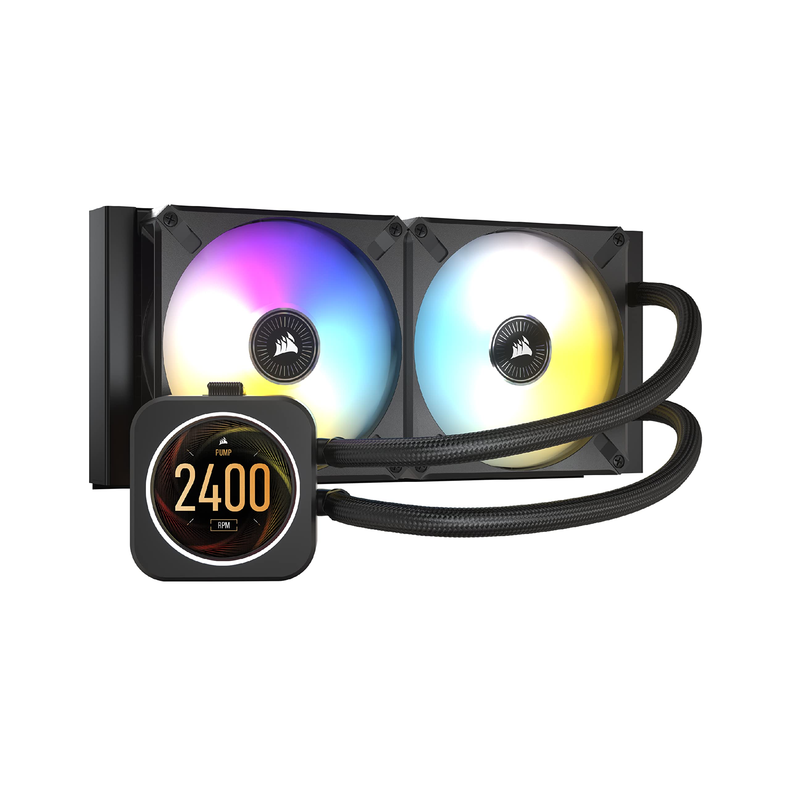 CorsairICUE H100i ELITE LCD Display Liquid CPU Cooler (Custom IPS LCD Screen, 40 Dynamic RGB LEDs, 120mm Fans, 240mm Radiator, Corsair Commander Core Smart Lighting Controller Included) Black