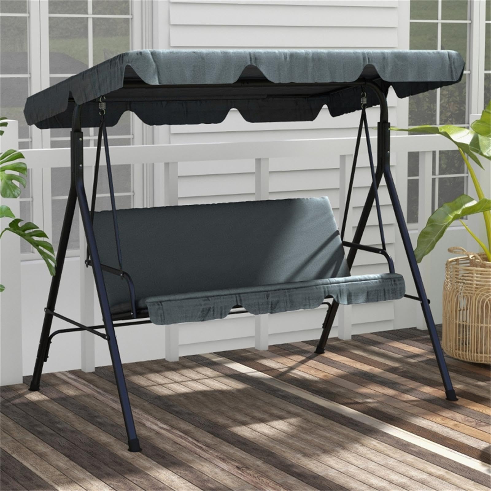 Silla columpio de patio con toldo regulable impermeable de 3 asientos
