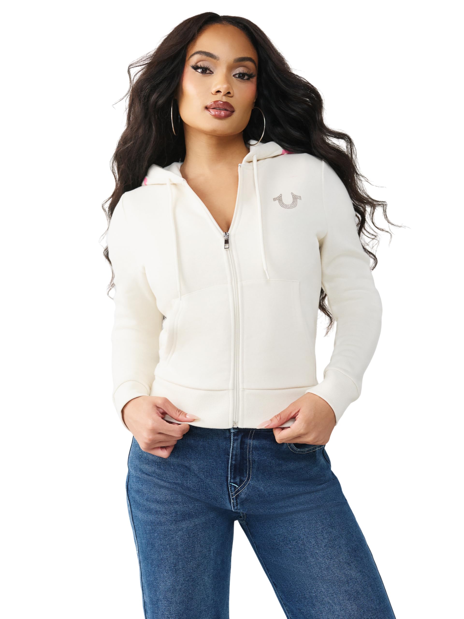 True Religion Damska bluza z kapturem Buddha z kapturem, złamana biel, XL