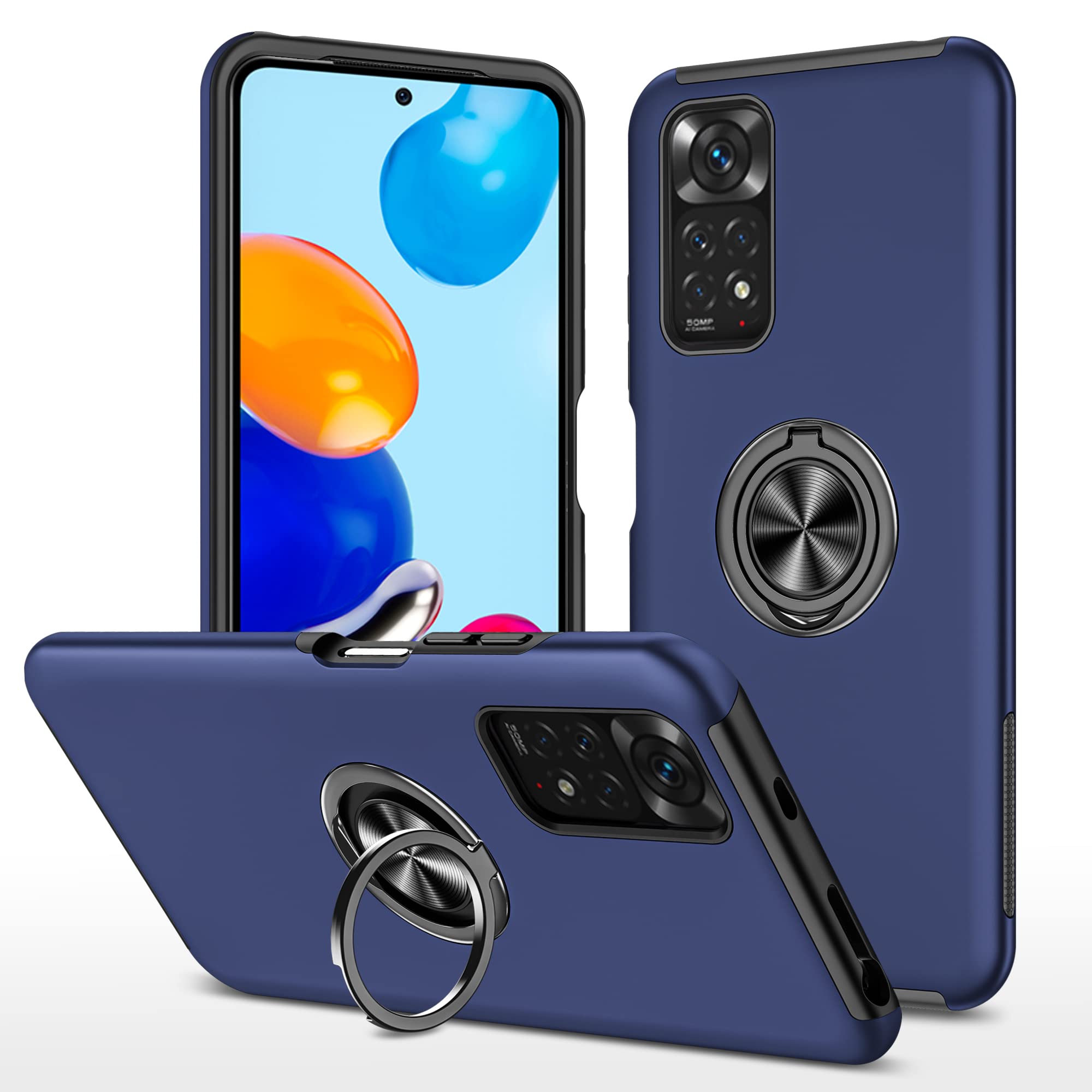 SORAKA Case for Xiaomi Redmi Note 11 with Invisible Ring Holder and Metal Plate for Magnetic Car Mount Rigid PC Cover Xiaomi Redmi Note 11S Case Military Grade Rugged Case Blue