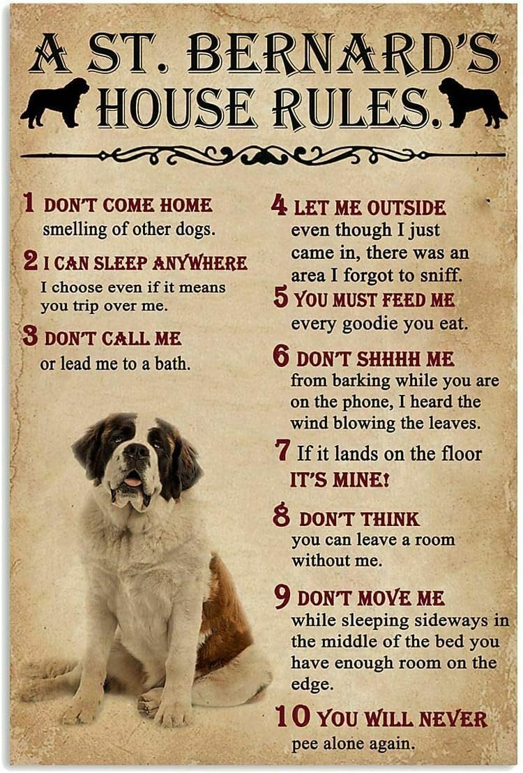 Kwqdozf Tin Sign-7 12X16inch A St Bernard House Rules Vintage Metal Aluminum Tin Sign Door Sig