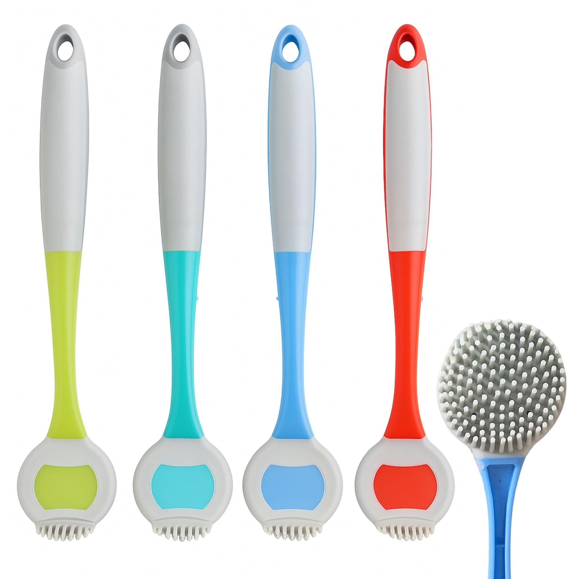 ALOUD CREATIONS 4Pc Silicone Dishwashing Brush | Sink Cleaner Brush with Long Handle | Wash Basin & Kitchen Cleaning | Multicolour | Large Size – 11 Inch-image-21