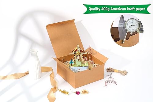 Miniatura 3 de Dekun Paquete de 3 cajas de regalo marrones de 8 x 8 x 4 pulgadas, fáciles de montar, reciclables, propuesta de dama de honor, cajas de papel kraft