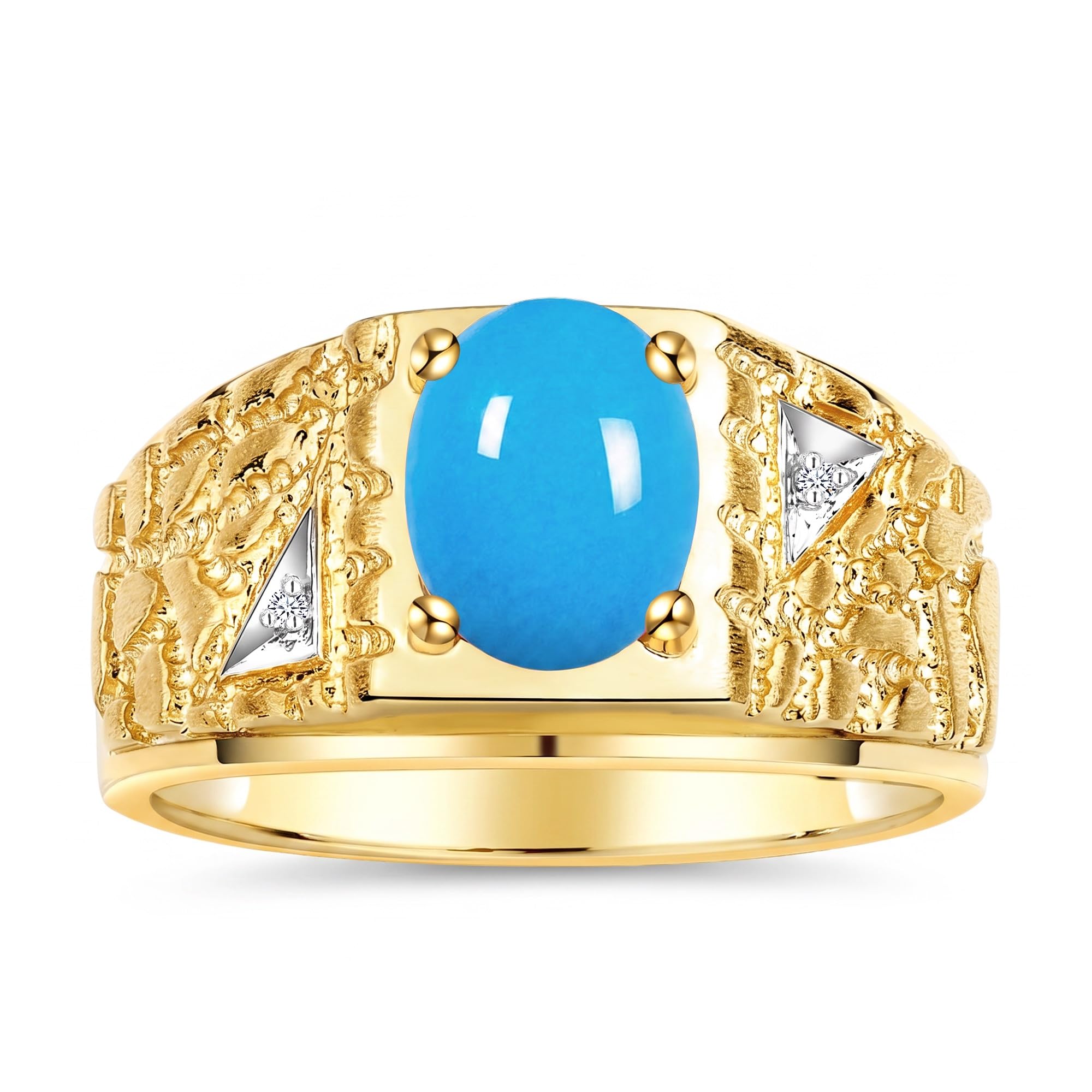 Rylos Men's Rings Designer Nugget Ring: Oval 9X7MM Gemstone &amp; Sparkling Diamonds - Color Stone Birthstone Rings for Men, Yellow Gold Plated Silver Rings in Sizes 8-13. Mens Jewelry