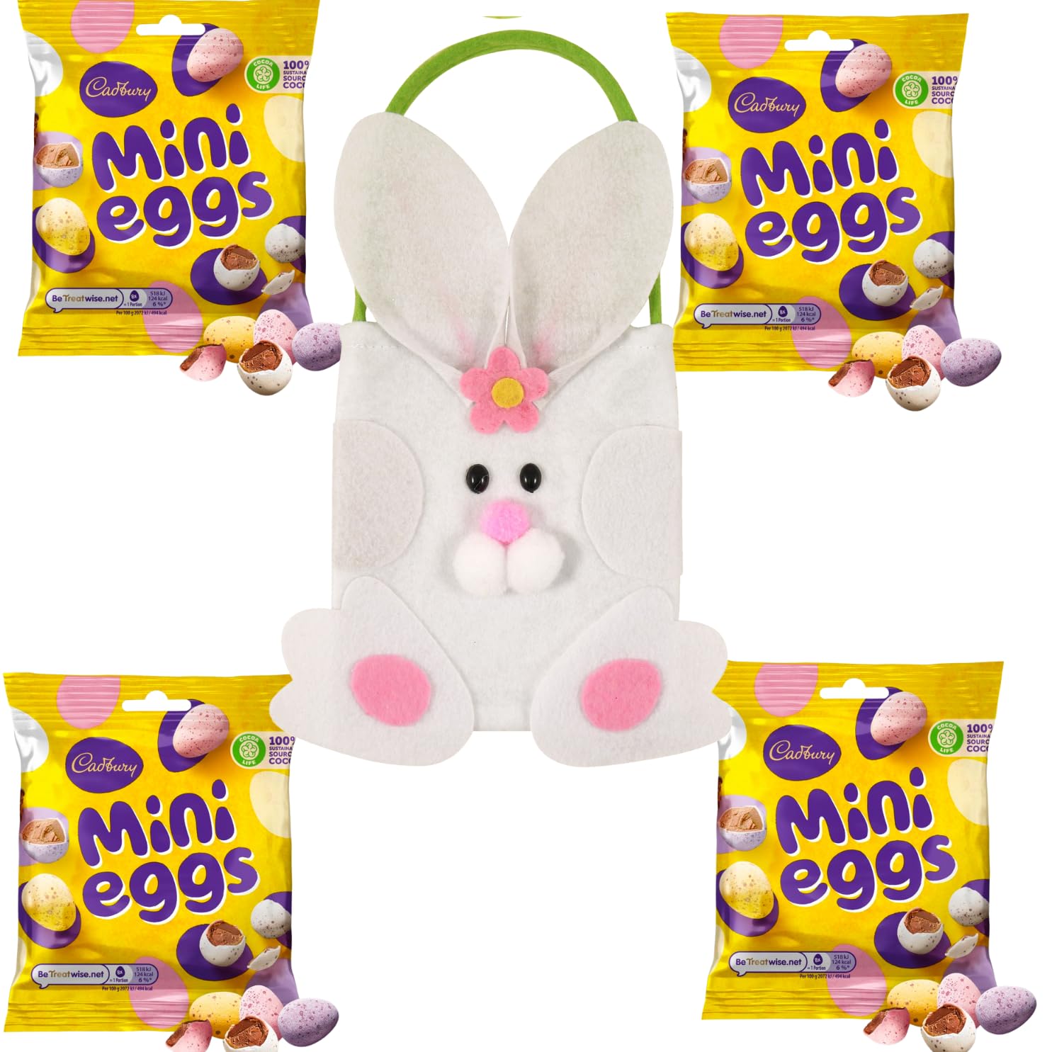 2x Cadburys Mini Eggs | 1x Easter Egg Hunt Felt Bags Bunny | Cadburys Easter Egg | Egg Hunt Kit Treats | Easter Gifts for Kids Toddler Adults Chocolate | Small Easter Egg Bundle