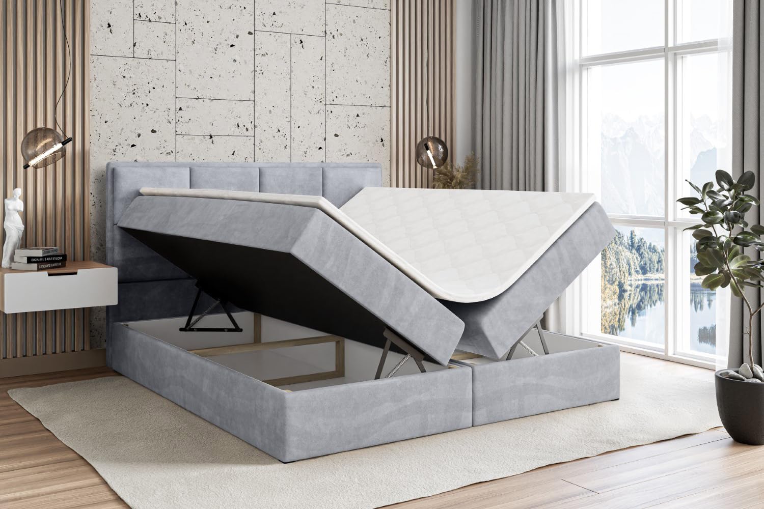 ALTDECOR Boxspringbett mit H3-Matratze NOVA - 180x200 - Grau | Lattenrost, Topper, Boxspringbett mit Bettkasten, Bett mit Stauraum, Doppelbett, Polsterbett