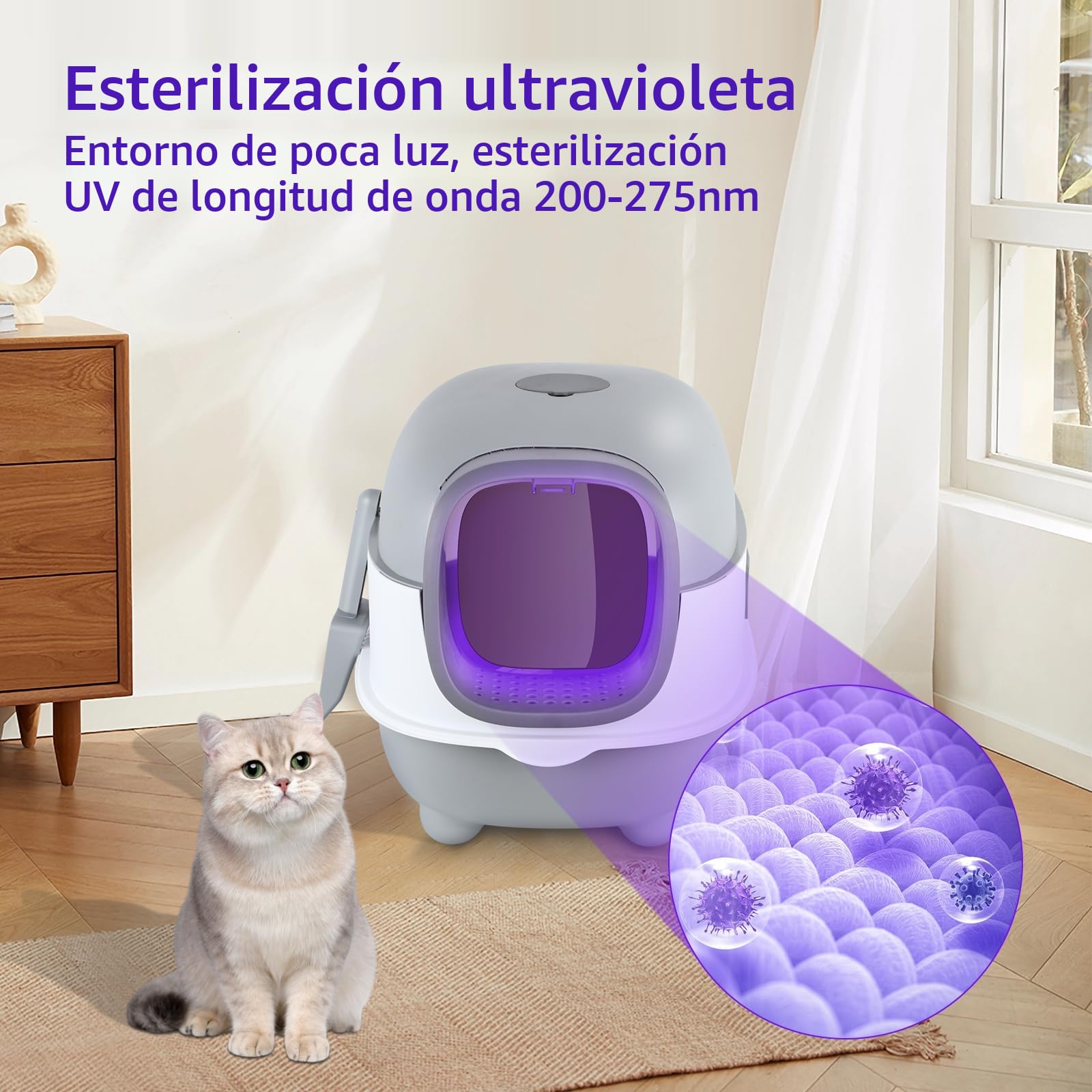 WODFARR - Arenero autolimpiable para gatos, plástico, polipropileno, con bolsa ambientadora y pala para arena para gatos, color gris