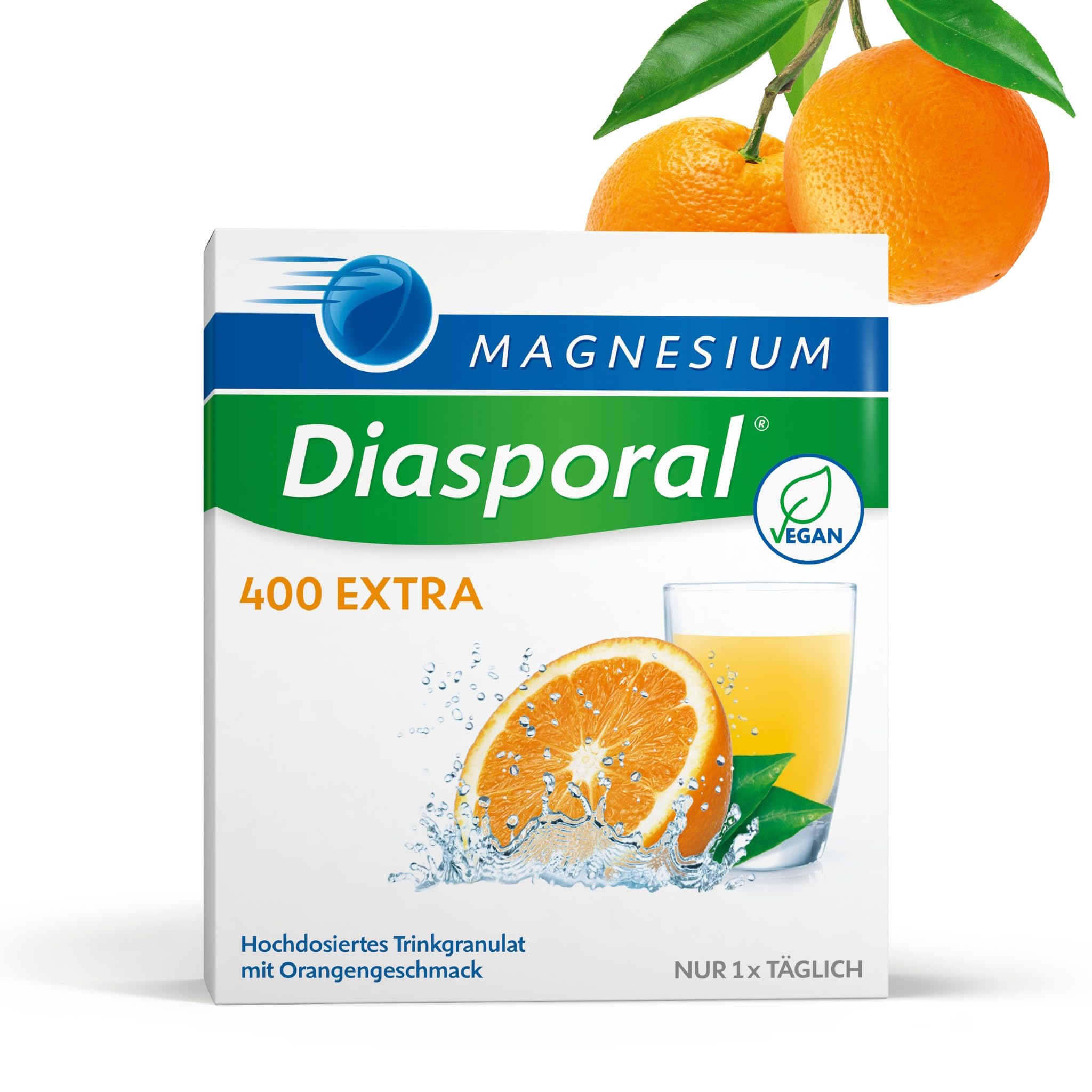 Magnesium-Diasporal 400 EXTRA, Trinkgranulat Magnesium Sticks | Hochdosiertes Magnesiumcitrat | Extra fruchtiger Orangengeschmack | Bei erhöhtem Bedarf | Vegan, zucker- und glutenfrei | 50 Sticks