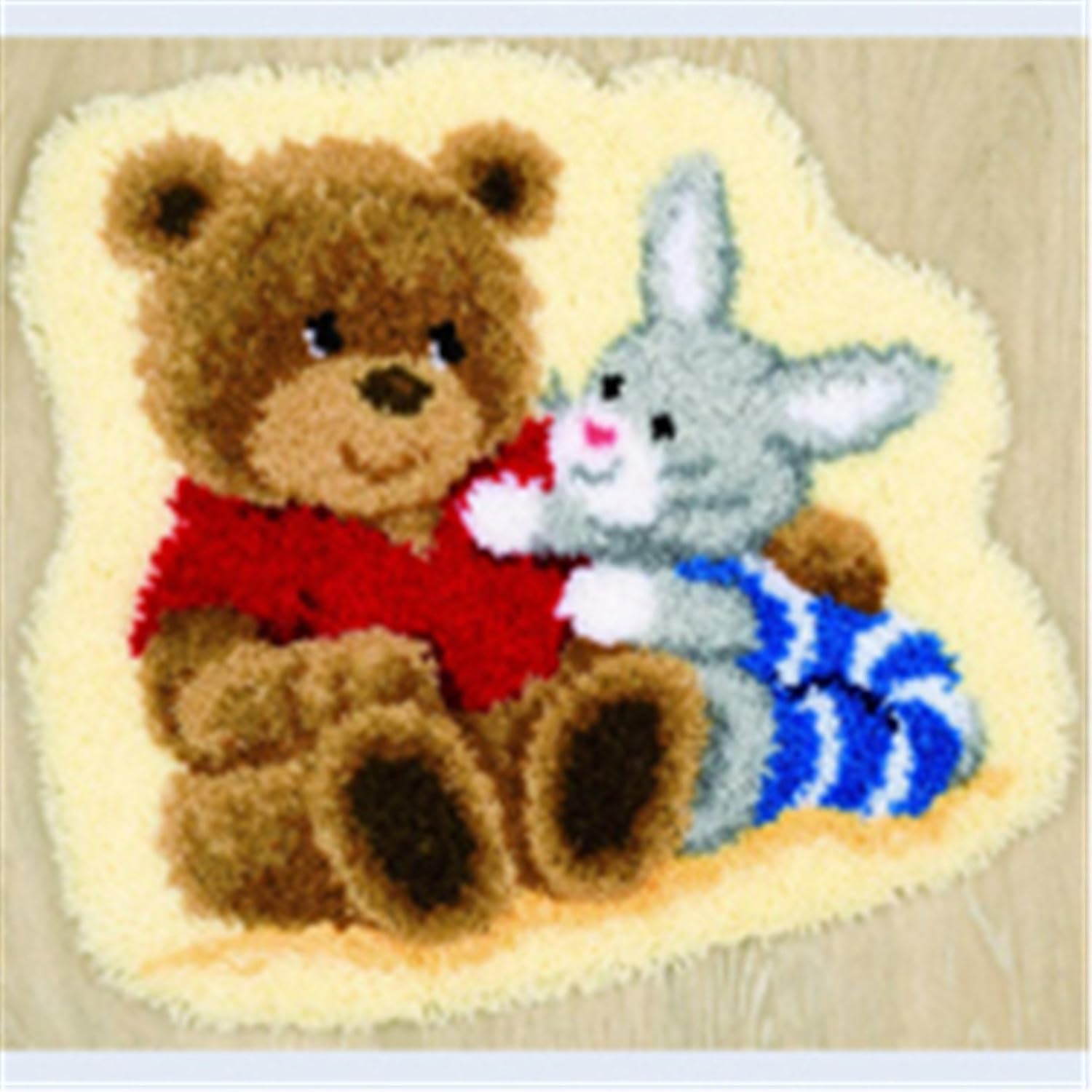 Raixleb Latch Hook Kits Rug Pattern Printed 20" X 20" DIY for Kids and Adults Gift for Family Friends Needlework Crafts Cute Bear/Rabbit