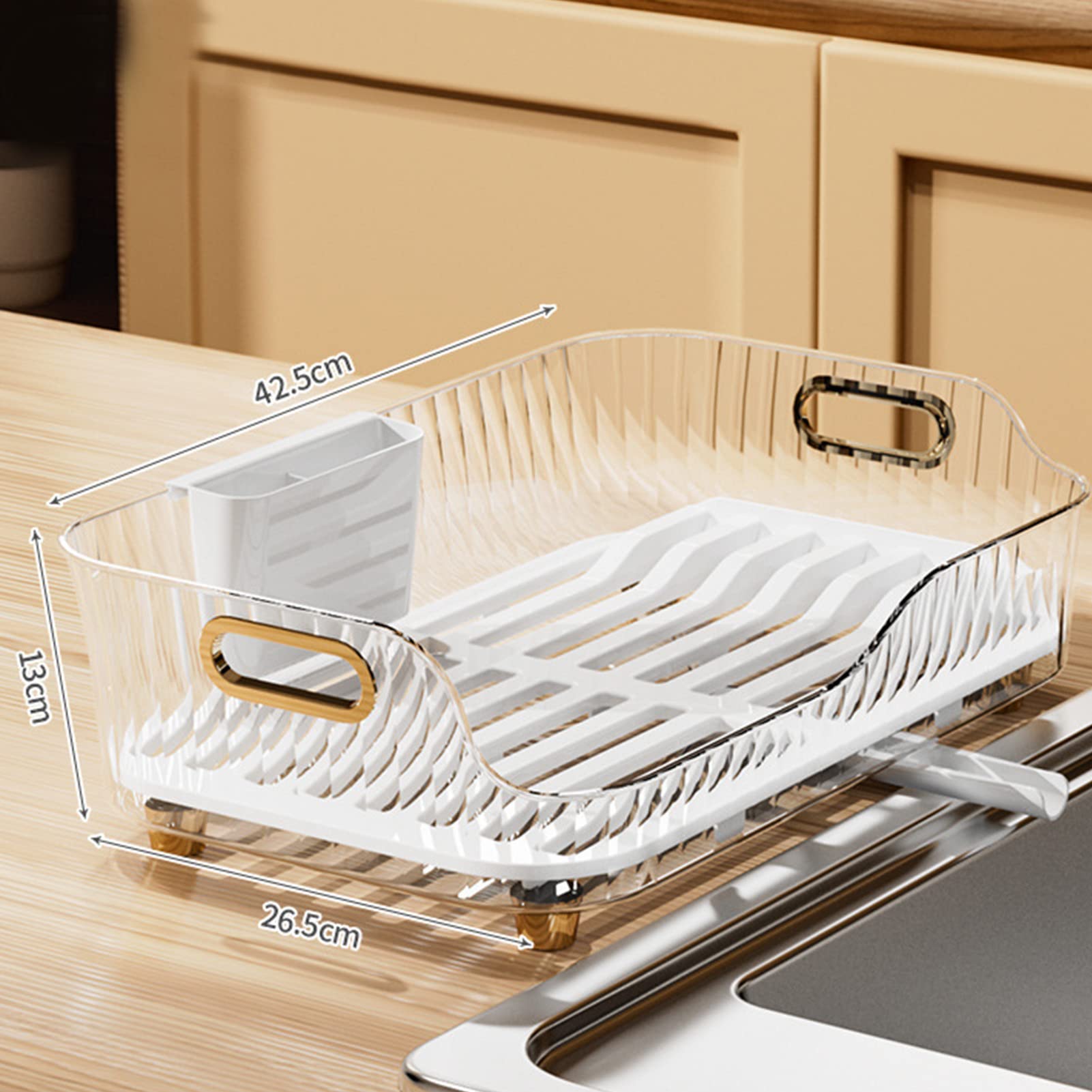 Verstellbares, weißes Abtropfgestell und Besteckkorb aus Kunststoff – platzsparendes Design für müheloses Trocknen und stilvolles Küchen-Display, perfekt für kleine Räume