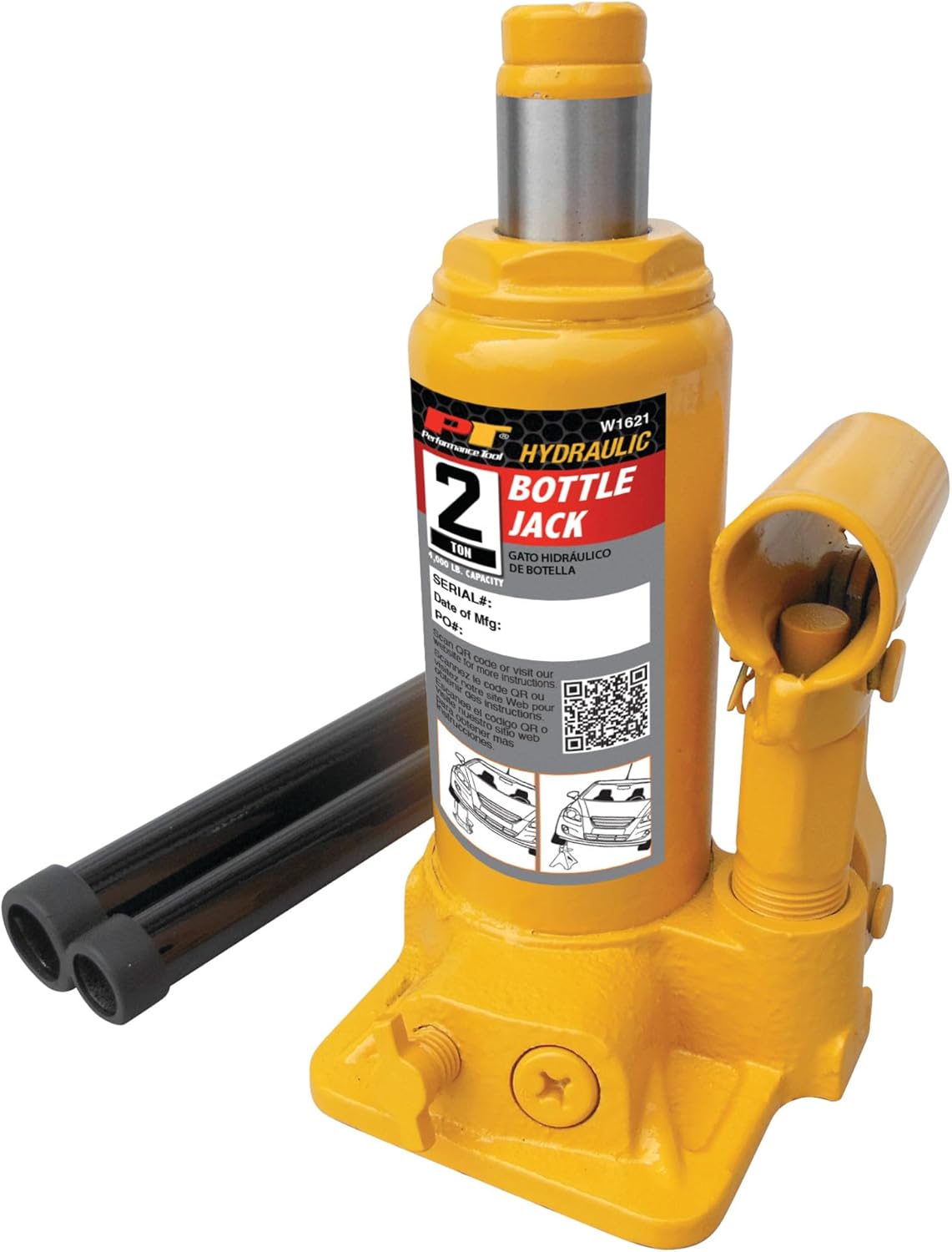 Performance Tool W1621 2-Ton (4,000 lbs.) Heavy Duty Hydraulic Bottle Jack,Yellow