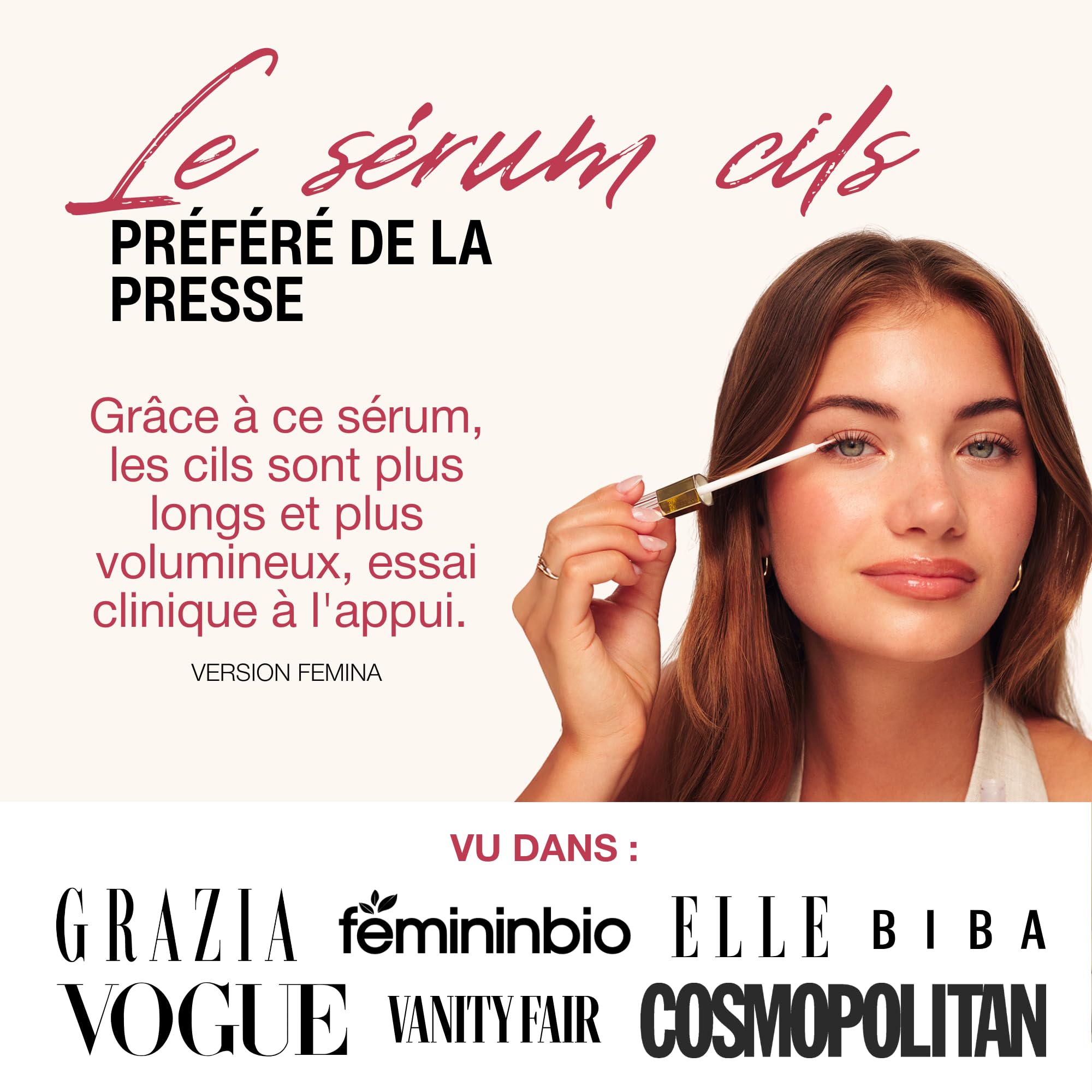 ROSEGOLD ROSELASH Advanced Sérum de Croissance Cils Plus Pleins, Longs et Épais - 95% Naturel Fabriqué en France - Sans Hormones Sans Parfum - Vegan