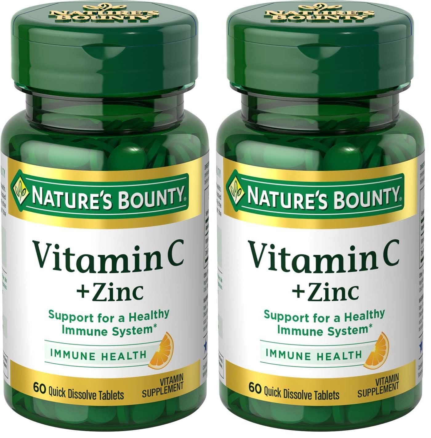 Nature's Bounty, Vitamin C + Zinc, Supports Immune Health, Vitamin Supplement, 60 mg, 60 Tablets (Pack of 2) 60 Count (Pack of 2)