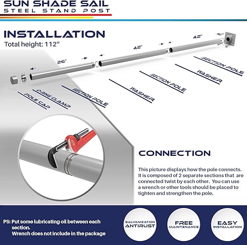 Miniatura 5 de Windscreen4less Kit de poste de vela para exteriores, para terraza, patio, jardín, poste de hormigón con abrazadera de placa base, revestimiento de