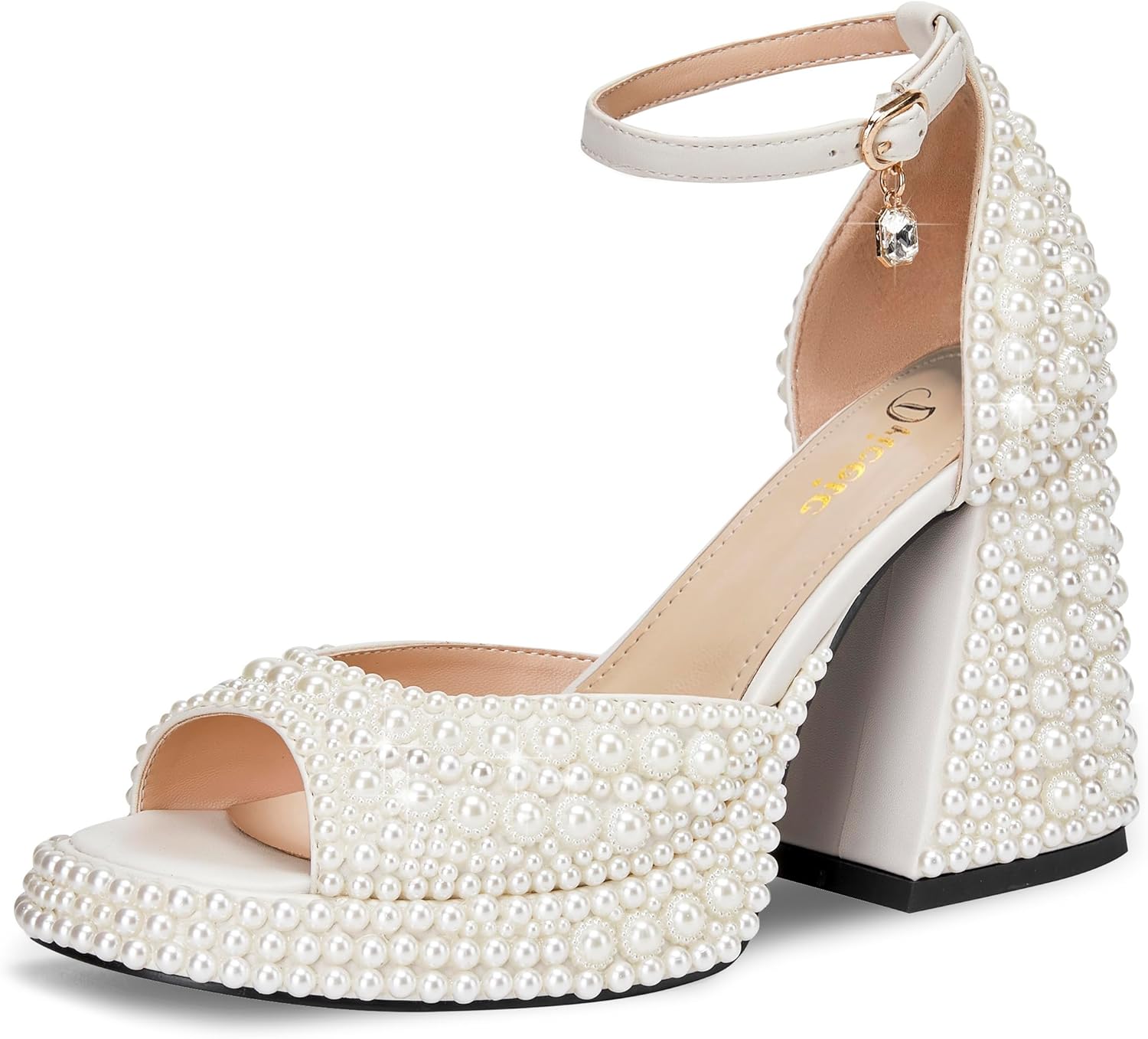 Women's High-Heeled Sandals - Pearl Buckle Ankle Strap