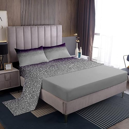 Miniatura 7 de Manfei Juego de sábanas blancas y rosas tamaño matrimonial, juego de ropa de cama con purpurina a la moda para niños y niñas, decoración de