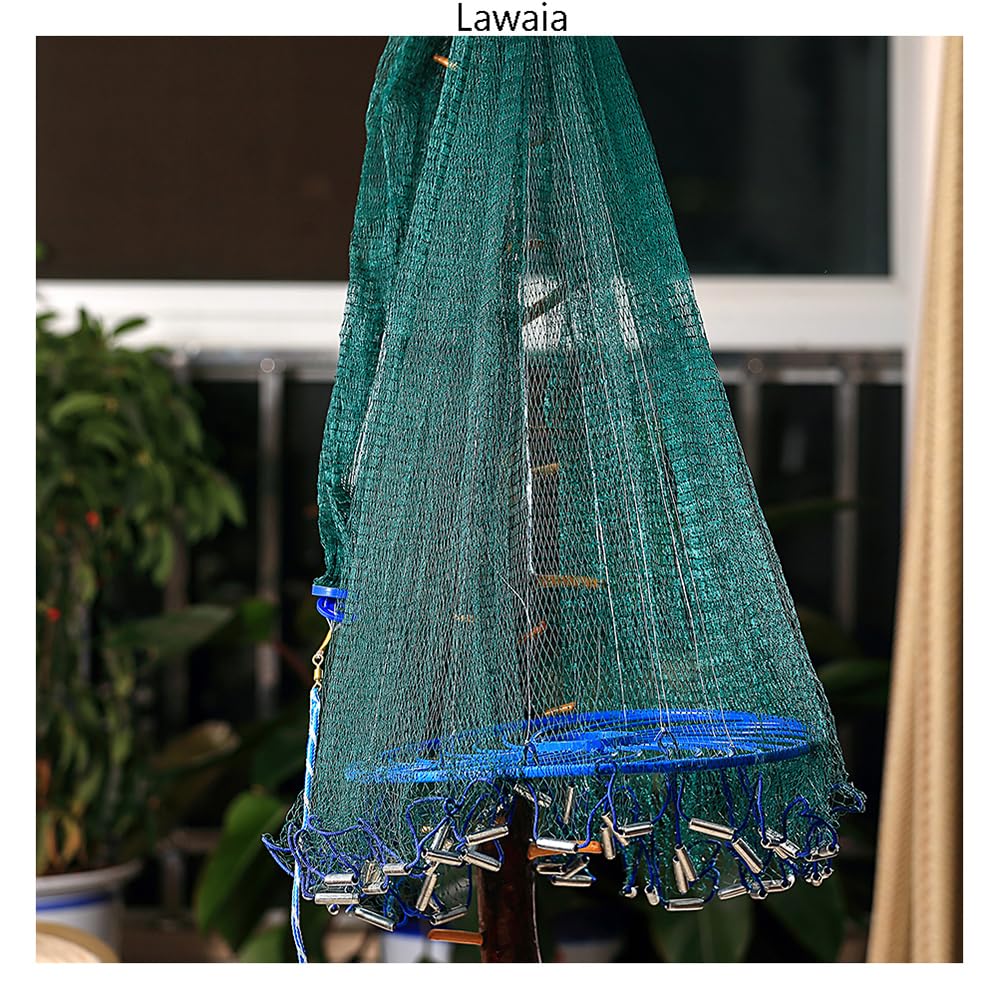 Lancer Un Filet Fiffères de Jet de Main de pêche Puissant for la pêche en Amérique Style Green Multifilament Ligne de pêche Durable Anneau Bleu Cast Net