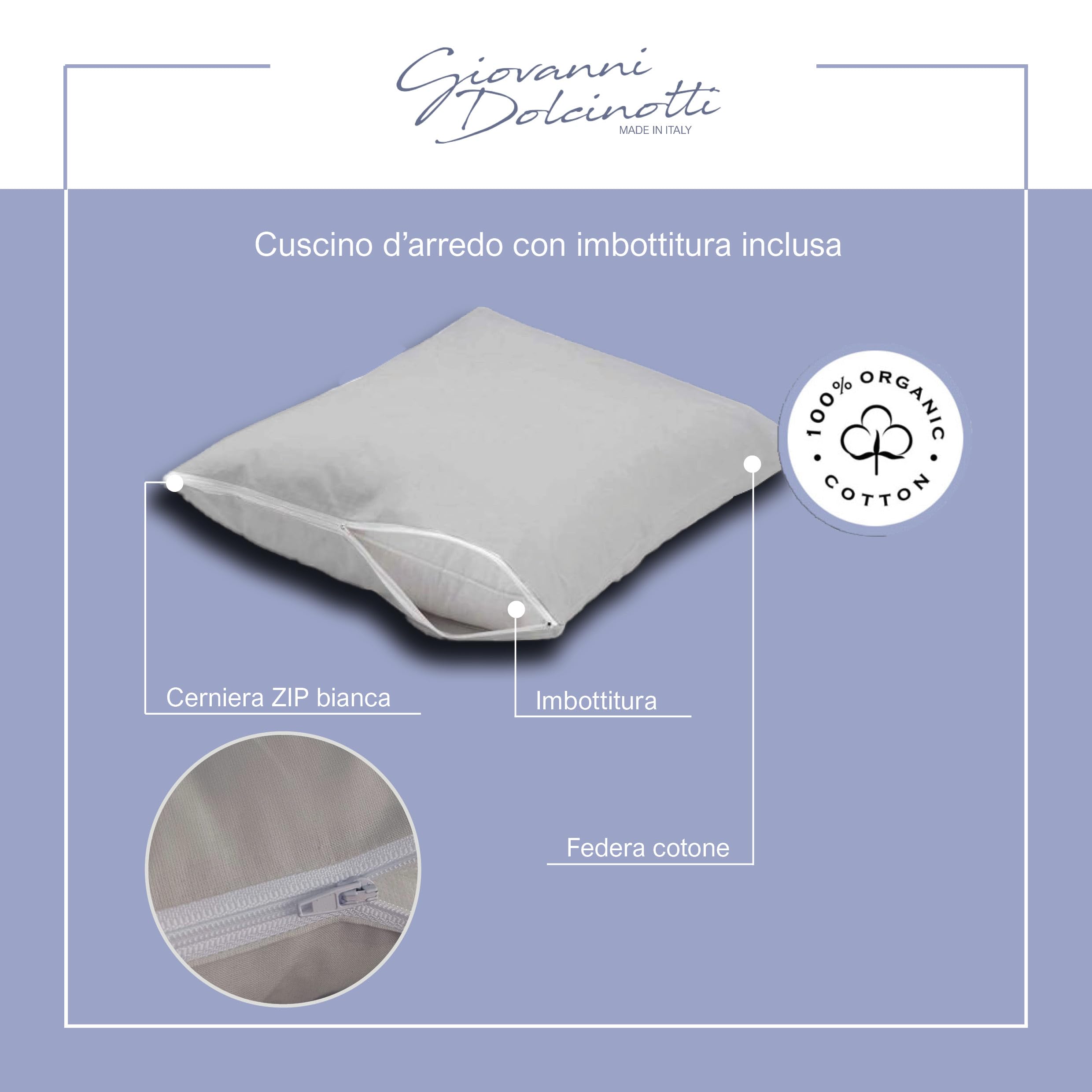 Giovanni Dolcinotti | Set 2 Federe Cuscini Divano 50x50 - Copricuscini Decorativi - 100% Cotone - Fodere con Cerniera - Grigio Perla - Modello Atlanta
