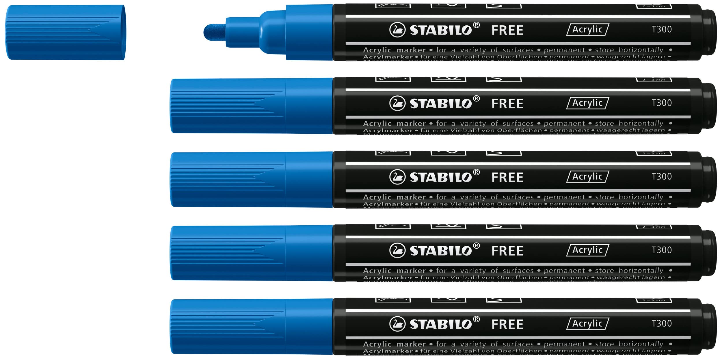 Marcador acrílico STABILO FREE Acrylic T300 - Punta redonda 2-3mm - Caja con 5 unidades color azul oscuro