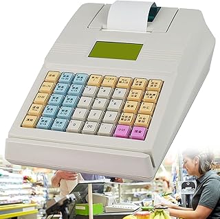 Mini Caja registradora electrónica Comercial, para supermercados de pequeñas Empresas, Cajas Inteligentes de 40 Teclas con Impresora térmica, Teclado inglés Completo (Color: Blanco
