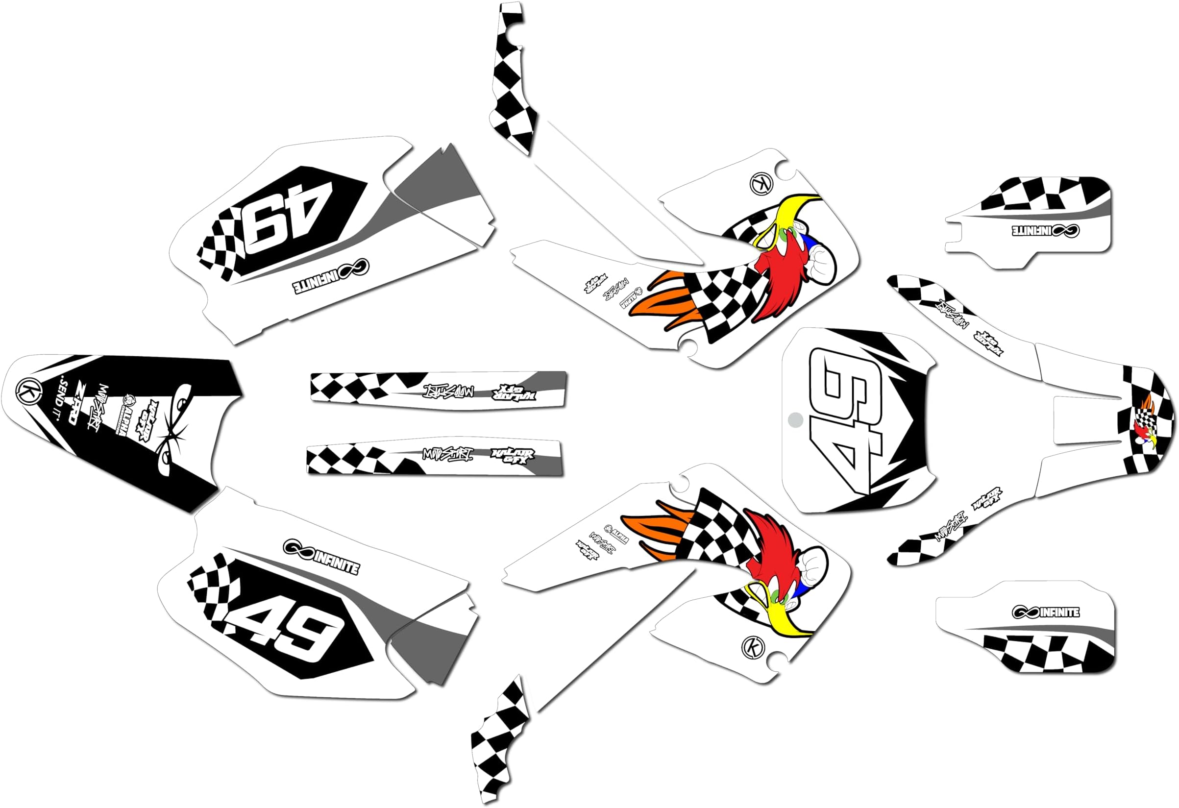Graphics Kit for Honda CR125 / CR250 (2000-2001) PECKER Series White 16 Mil - Dirt pit bike motorcycle stickers, dirtbike racing automotive decal motocross accessories no-plastics