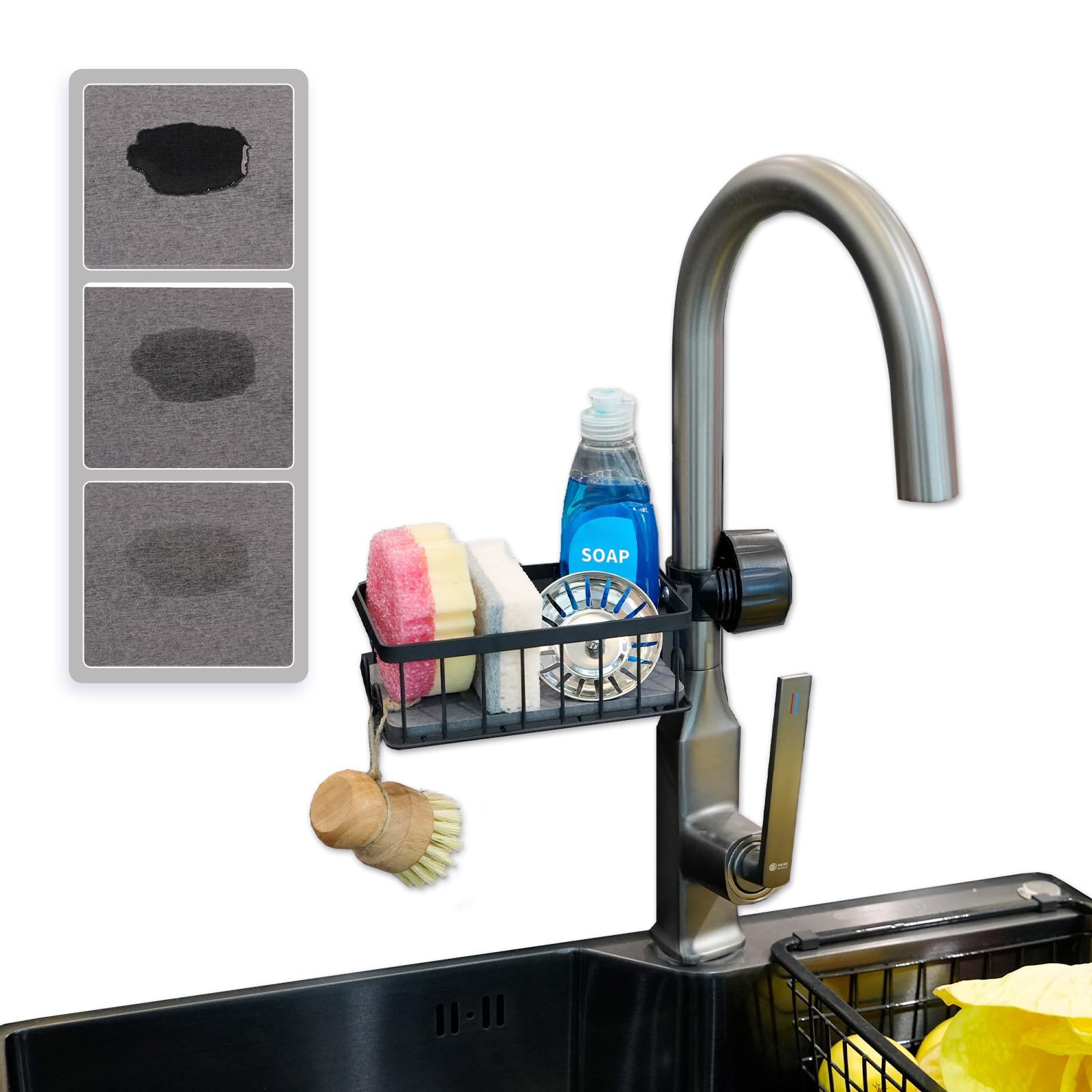 Seltomer Sponge Holder for Kitchen Sink Sponge Holder Over Faucet - Stainless Steel Sink Caddy Organizer with Quick
