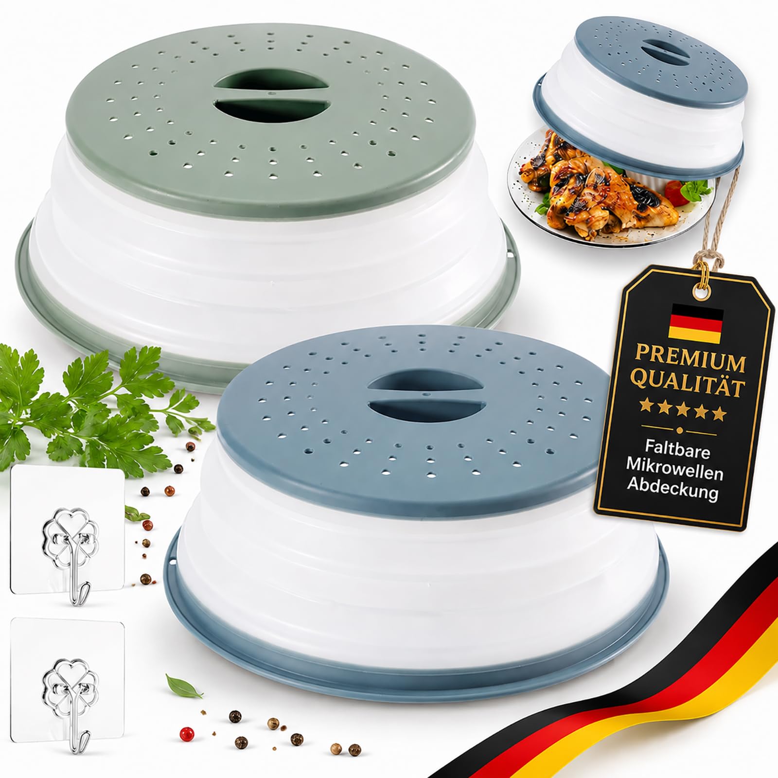 2 Piezas Tapa Microondas Plegable Con Ganchos, Para Salpicaduras, Frutas, Verduras (Gris, Azul)