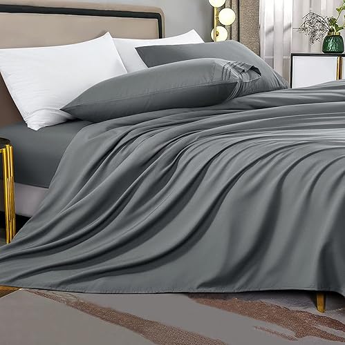 Shilucheng Juego de sábanas, sábanas transpirables y refrescantes, sábanas de microfibra suave de 1800 hilos, ropa de cama cómoda con bolsillos de
