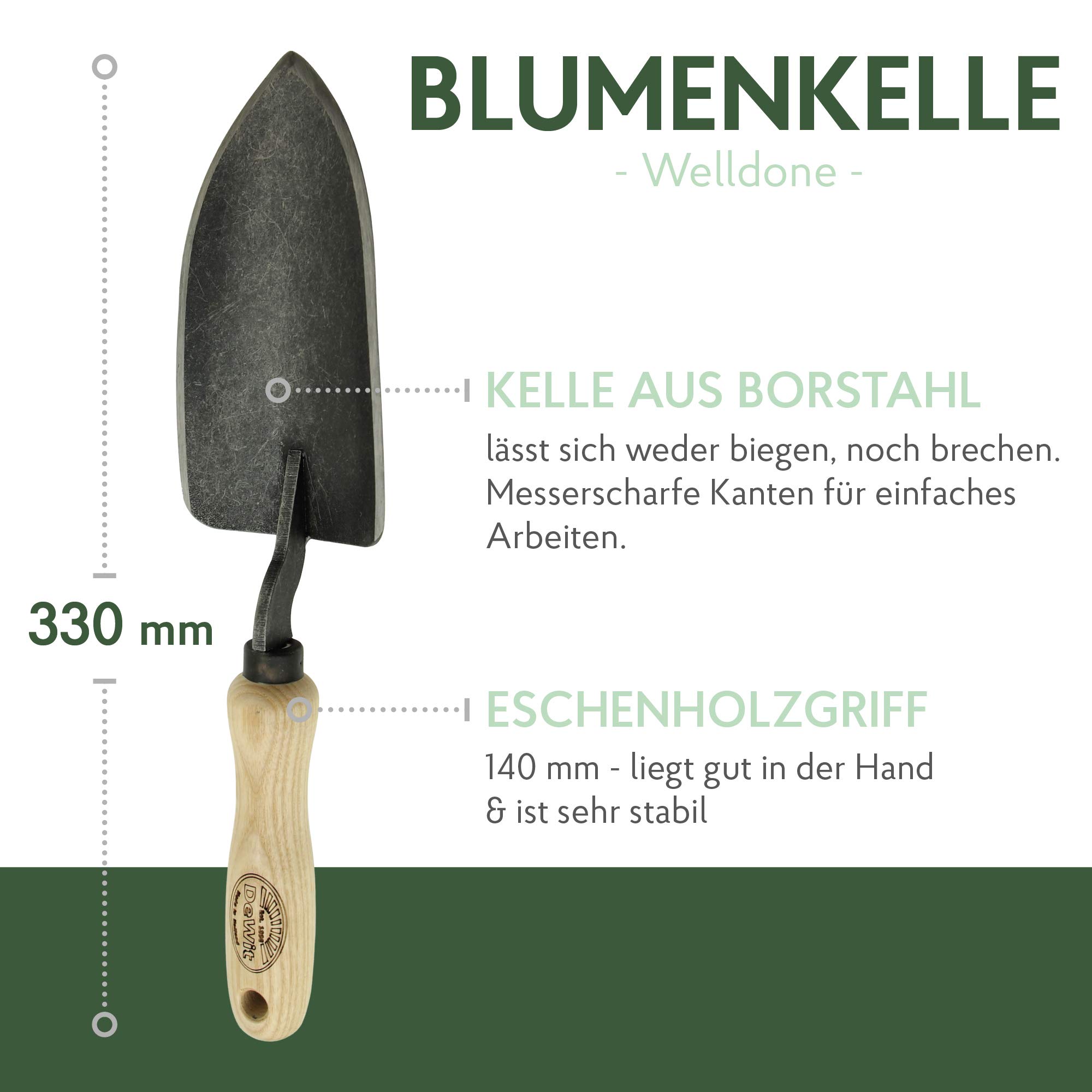 DeWit Blumenkelle 33 cm Profi Blumenschaufel FSC®-zertifizierte Handschaufel Garten-Schaufel klein Made in Holland