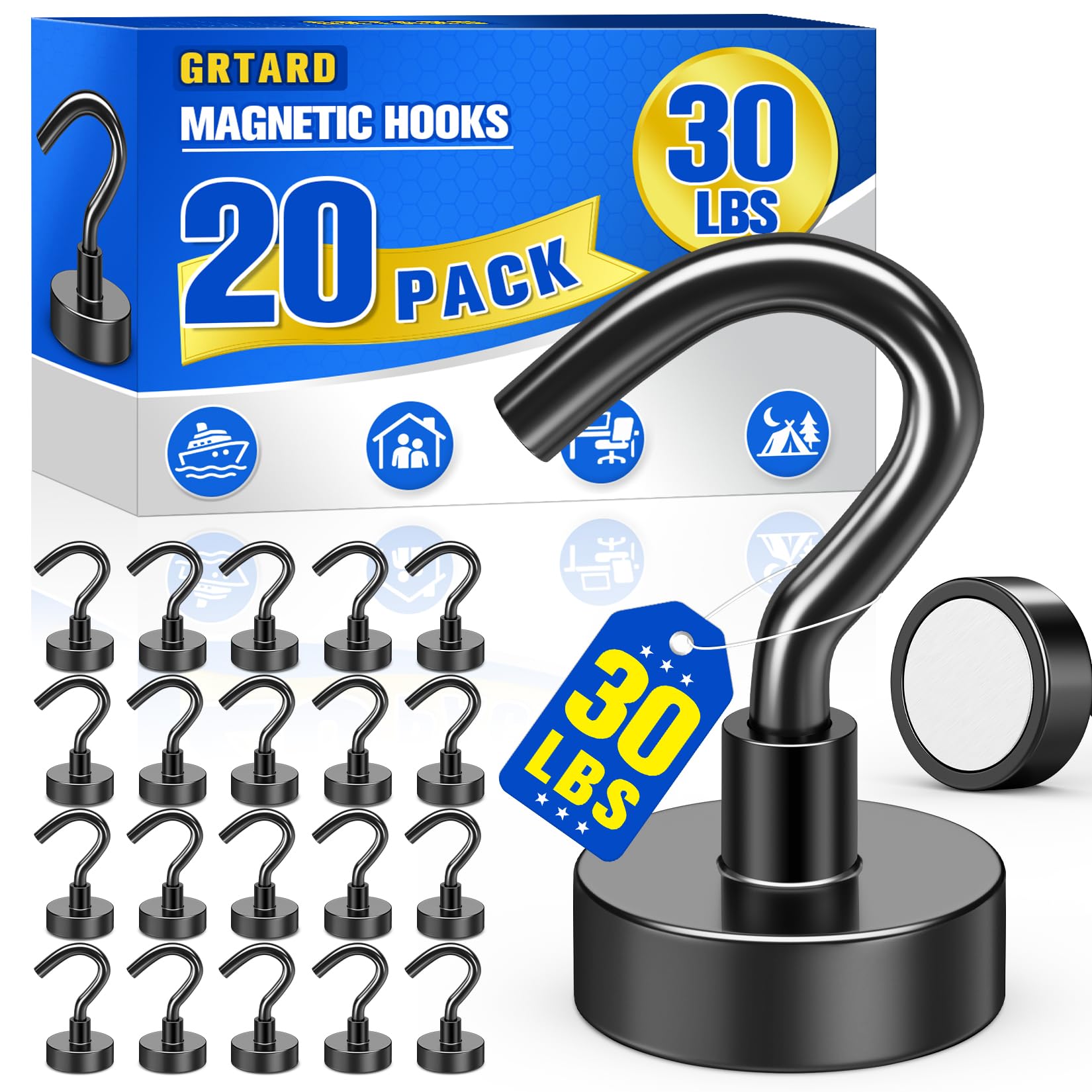 Heavy Duty Magnetic Hooks - 20 Pack -28 Heavy Duty Magnetic Hooks - 20 Pack -28