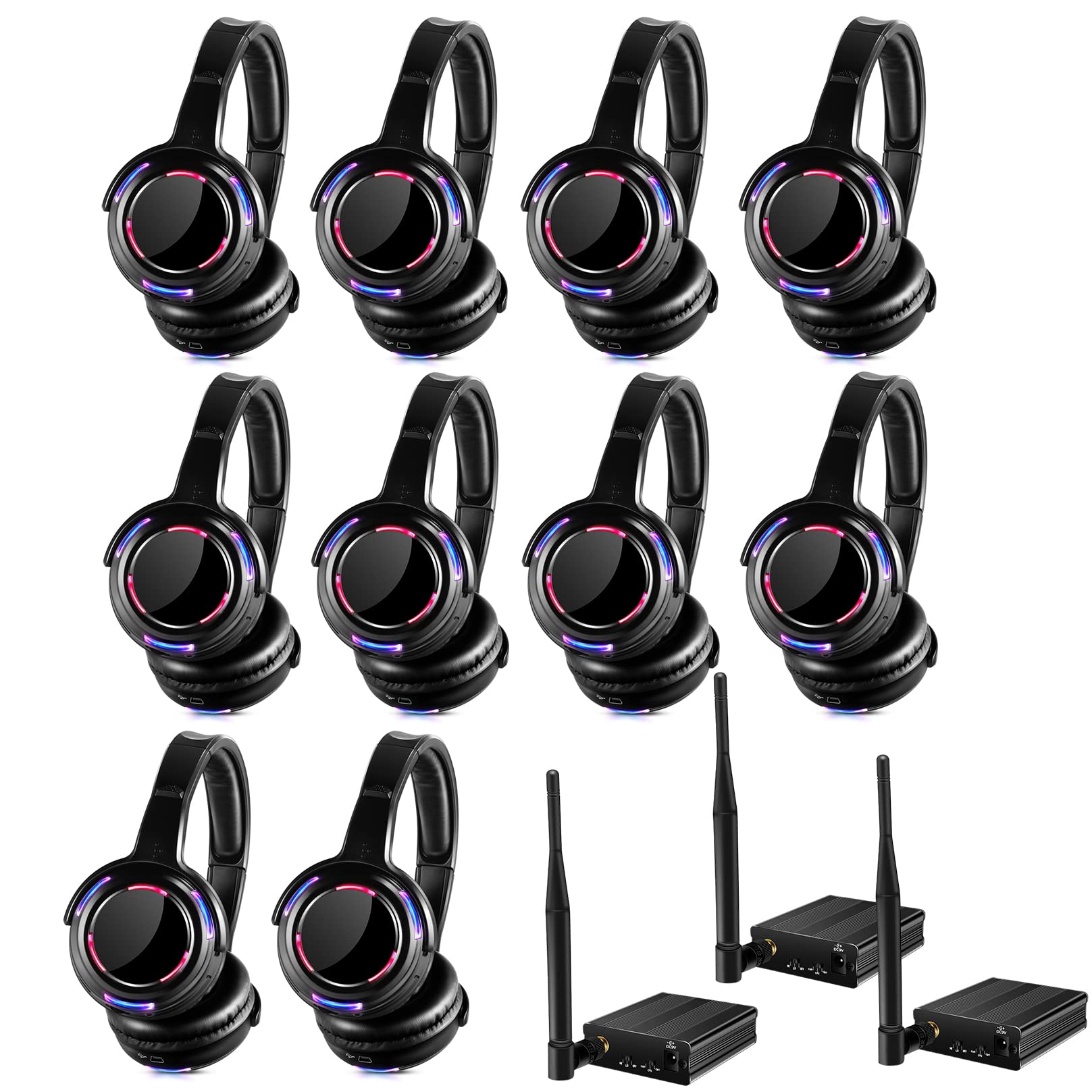 AYVVPII Factory Sell Silent Disco led Headphone Complete System (10 Headphone + 3 Transmitter)